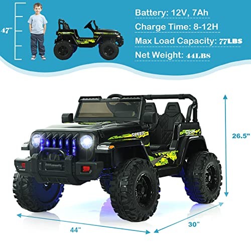 Kids Ride on Car Truck with 2.4G Remote Control, 12V Battery Dark Black