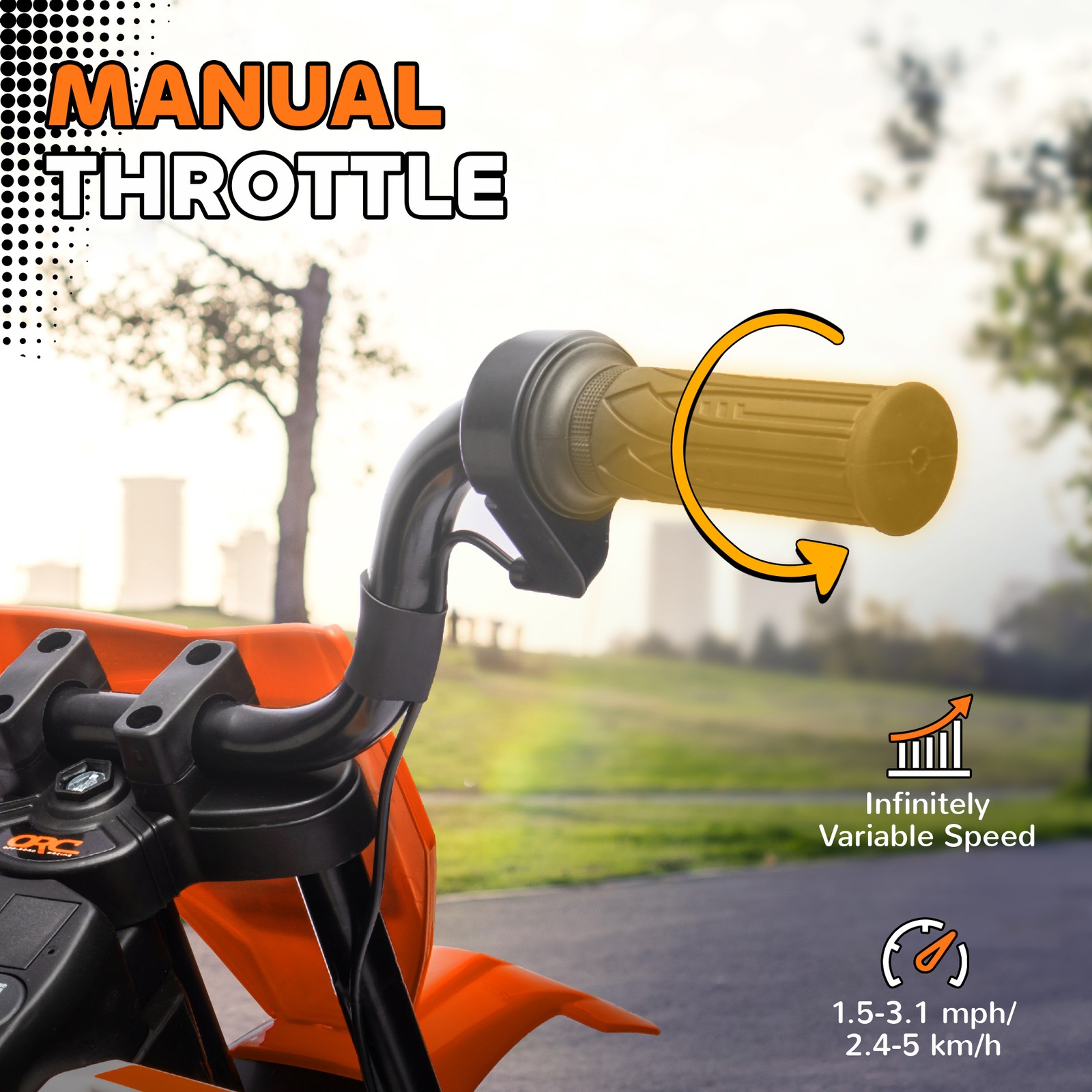 12V Kids Motorcycle W/ Twist Grip Throttle, Rear Suspension, Orange