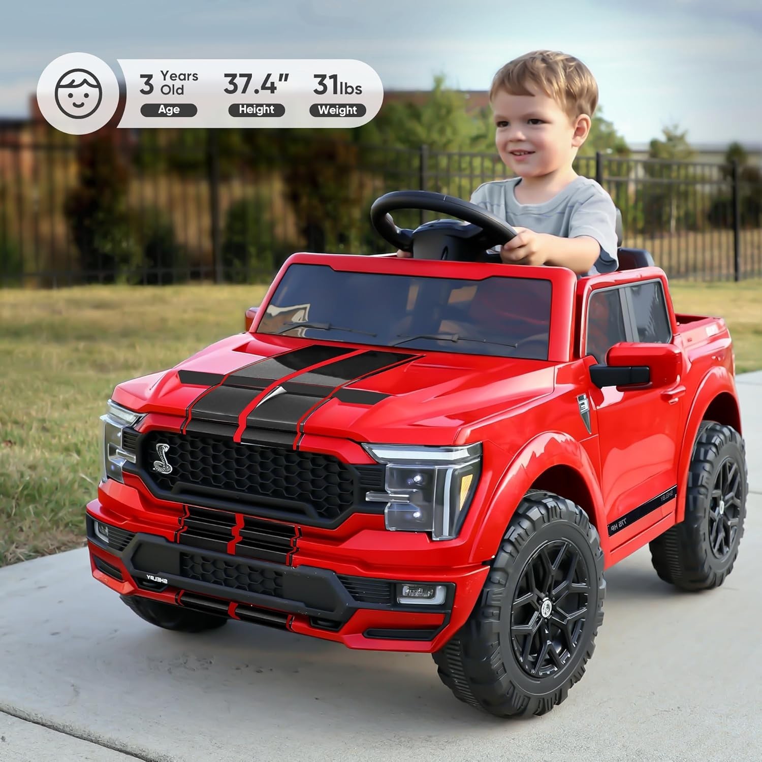 Hikiddo Licensed Ford Shelby F-150 Kids Ride on Car Truck, 12V Toddler Electric