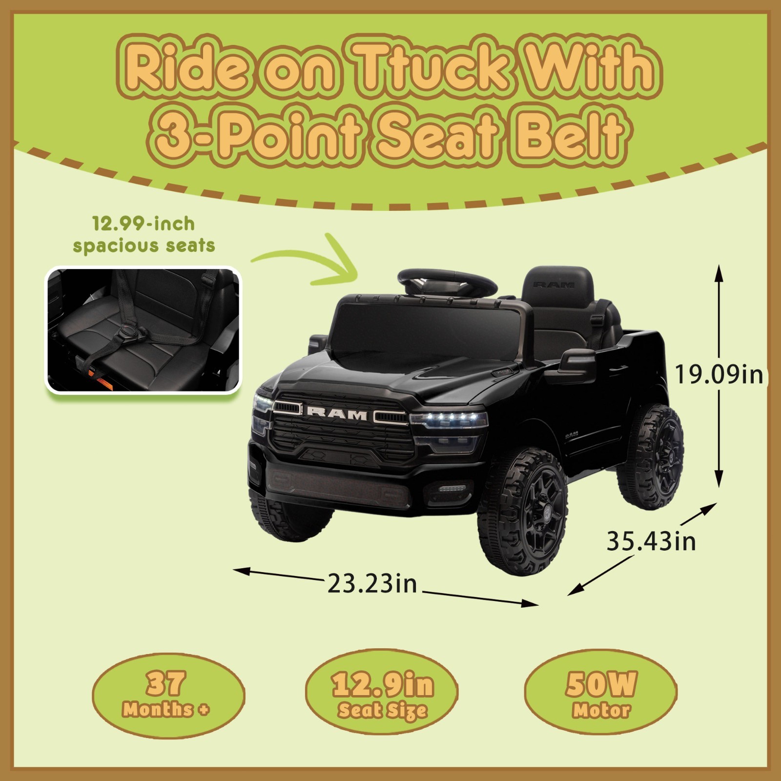 12V Kids Electric Car Ride on Toys,Toddler Licensed RAM 3500 Truck w/Remote, LED