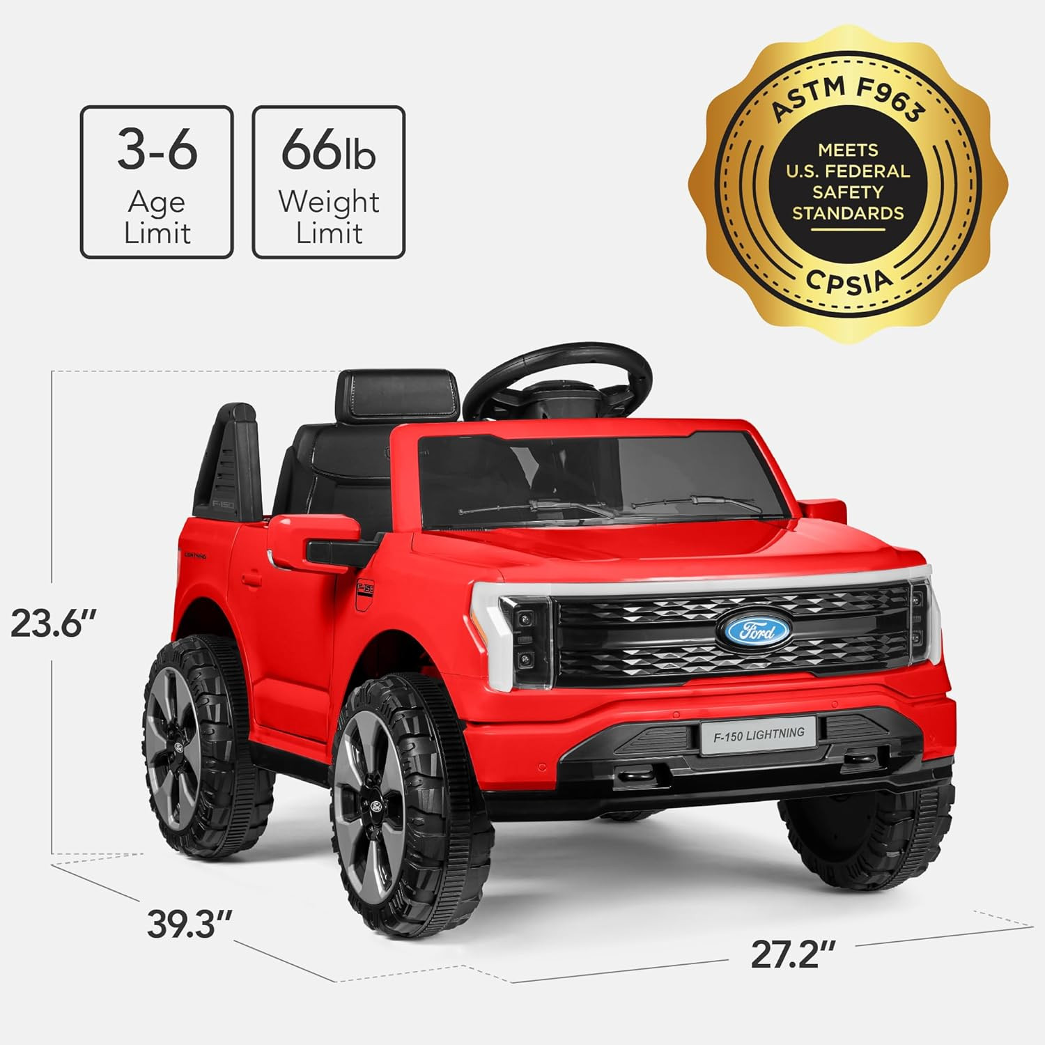 Ford F-150 Lightning 12V Electric Ride-On Truck for Kids – Red, Bluetooth, Paren
