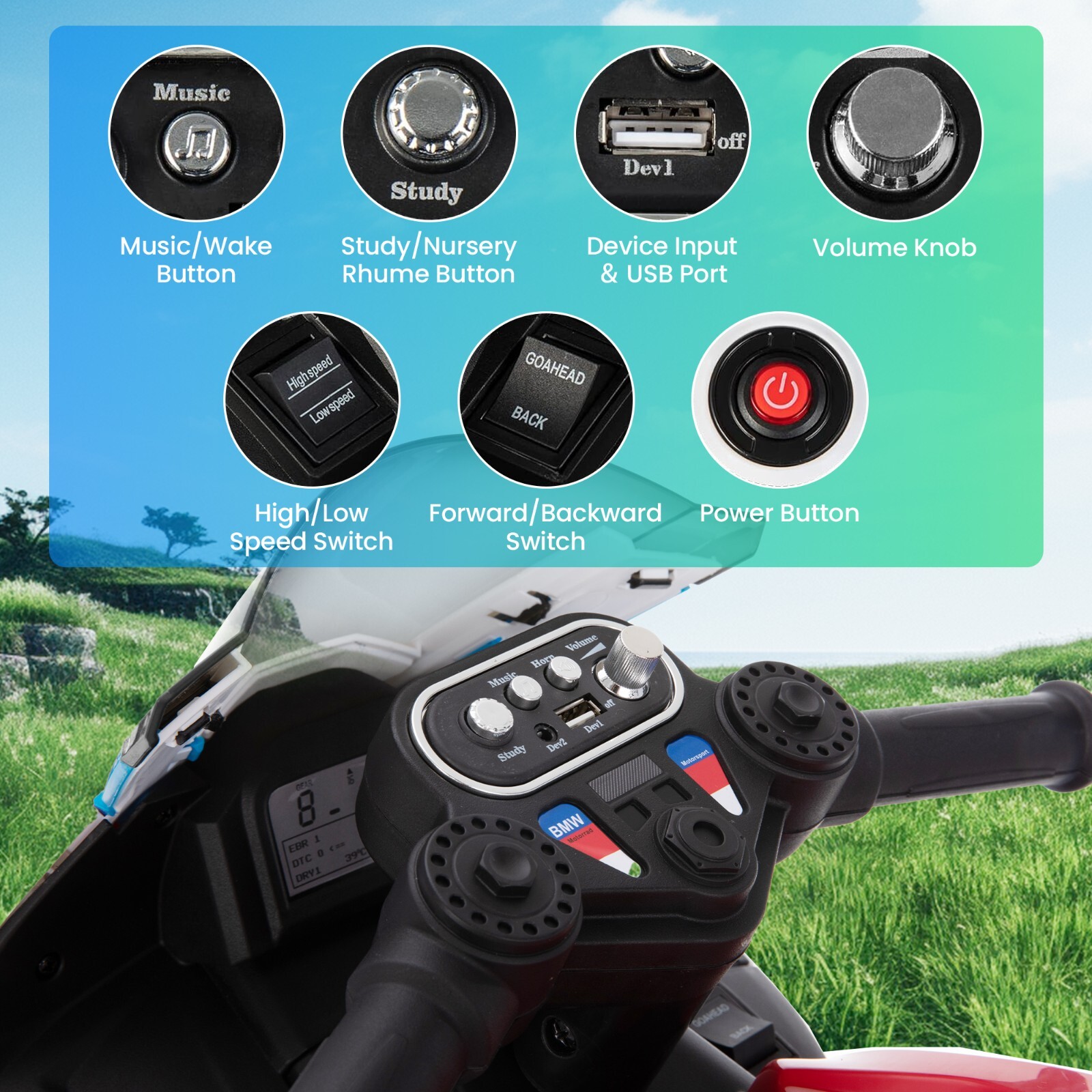 Kids Ride On Motorcycle 12V BMW Licensed Electric Toy Bike with MP3 for Age 3-6