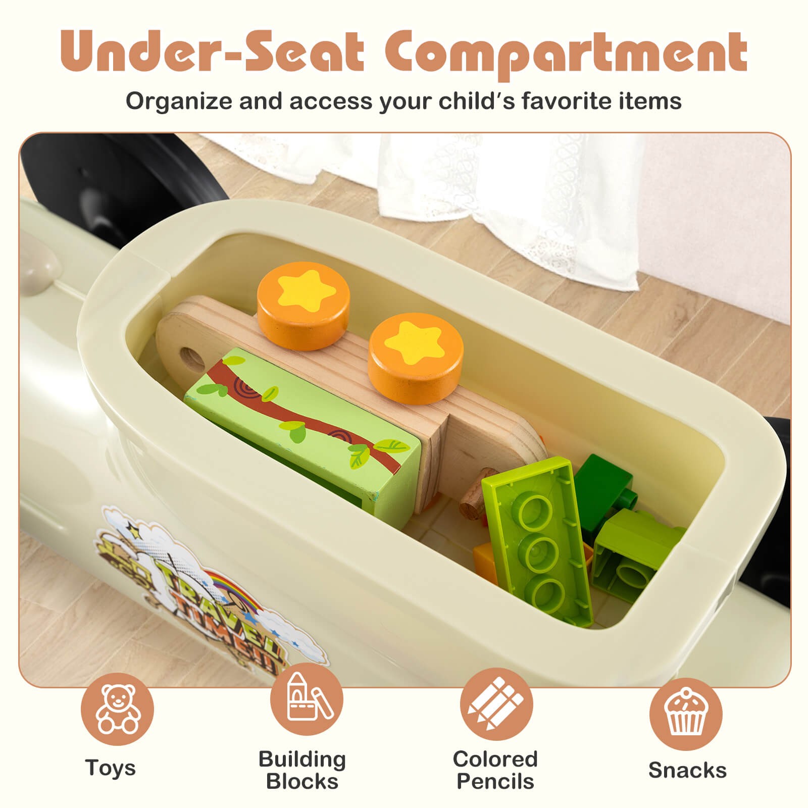 Ride on Push Car w/ Storage Compartment & Train Whistle Sound Button