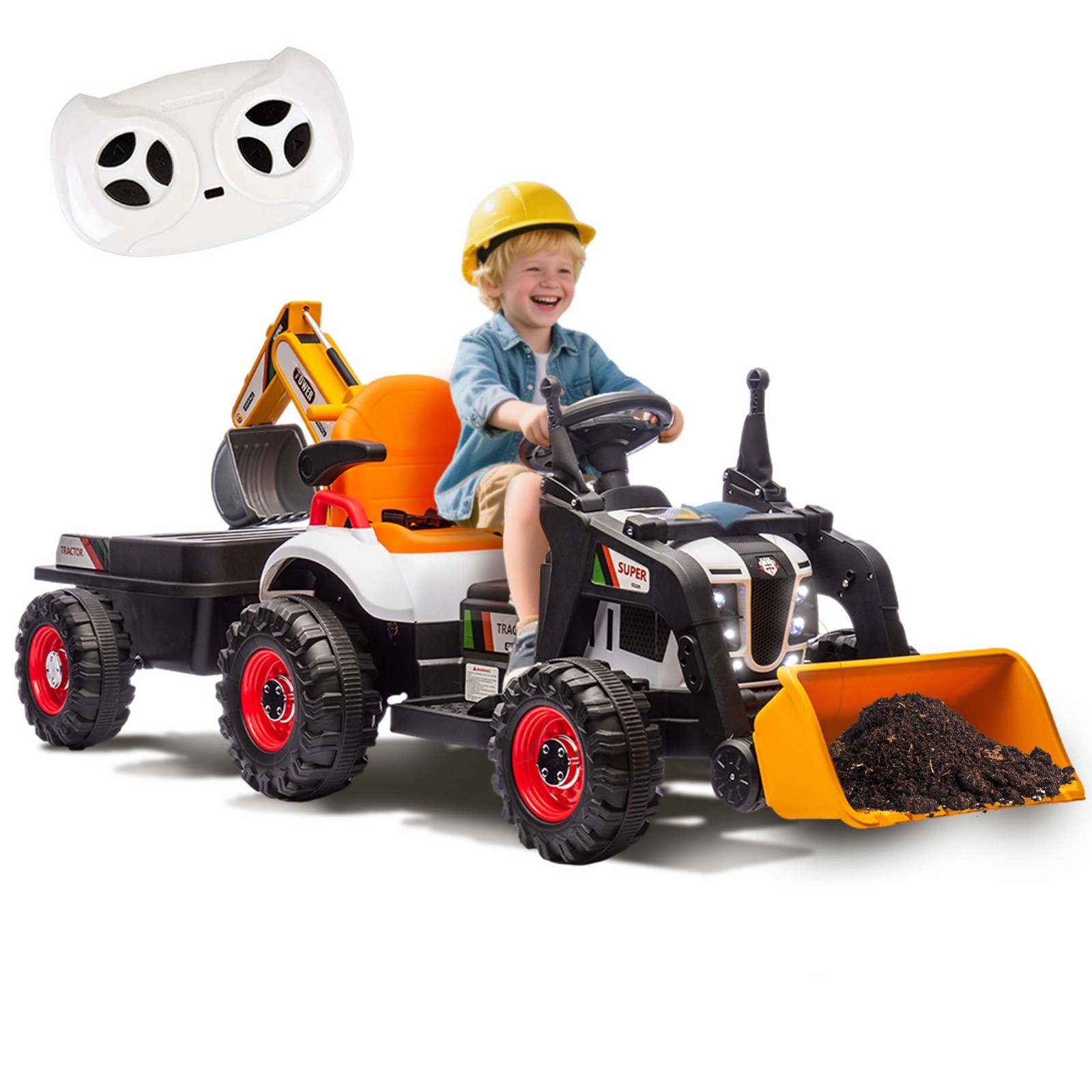 24V Kids Ride On Tractor Electric Car w/Remote,LED Tail-light,3 Speed Toy,Orange