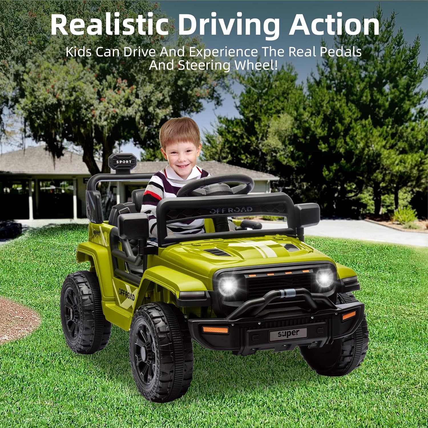 12V Kids Ride On Truck w/ Remote,2 Speeds,Spring Suspension,LED Lights – Green