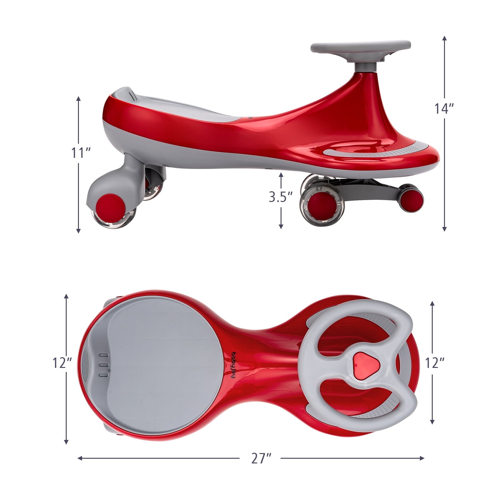 Wiggle Car Ride-On Toy with Flashing Wheels for Kids – Red