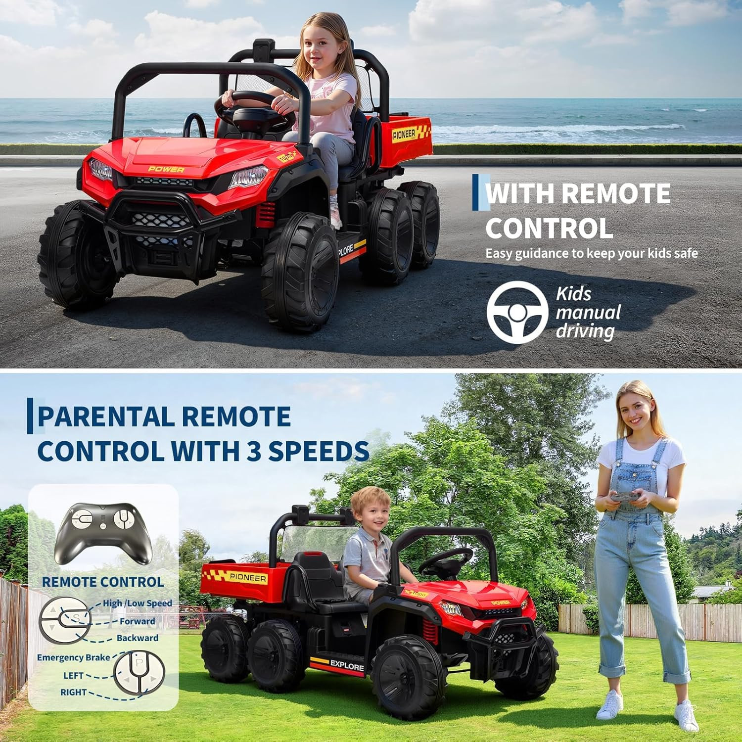 24V Kids 2 Seater Ride on Car Electric Dump Truck 4WD Off-road UTV w/Remote MP3