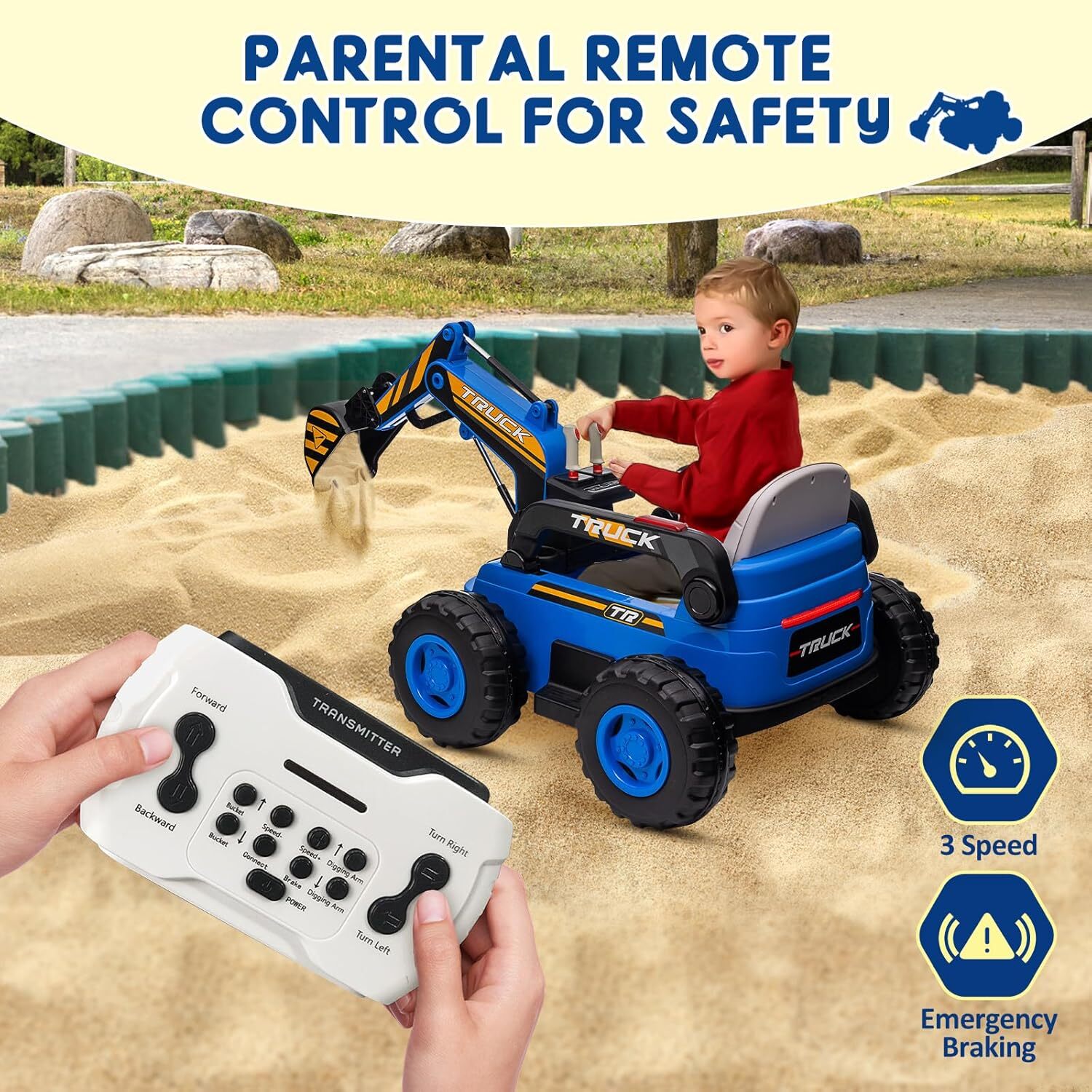 4WD Electric Excavator Toy, 12V Battery Powered Truck Digger With Remote Control