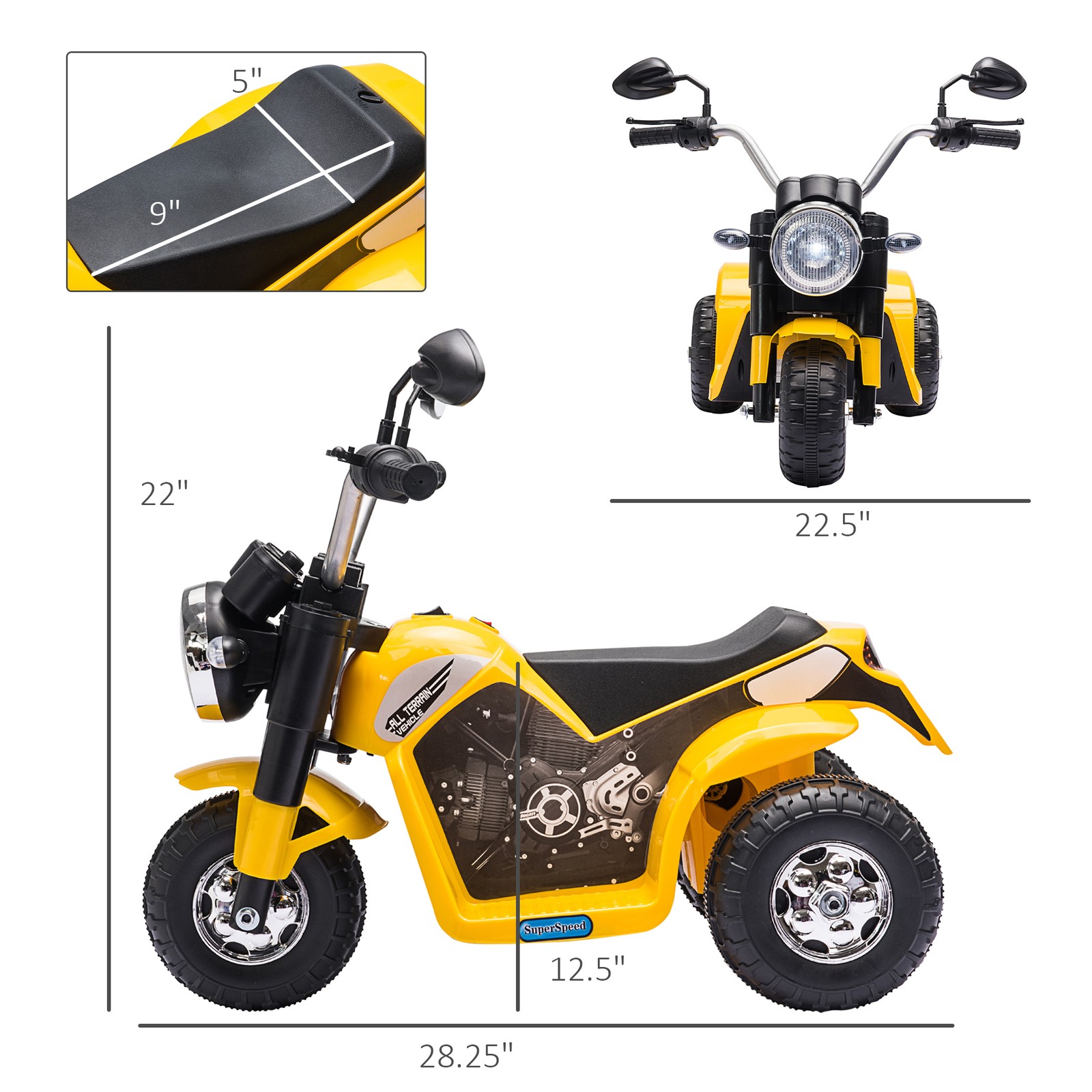 Kids 6V Electric Motorcycle Ride-On Toy Battery 18 – 36 Months Yellow