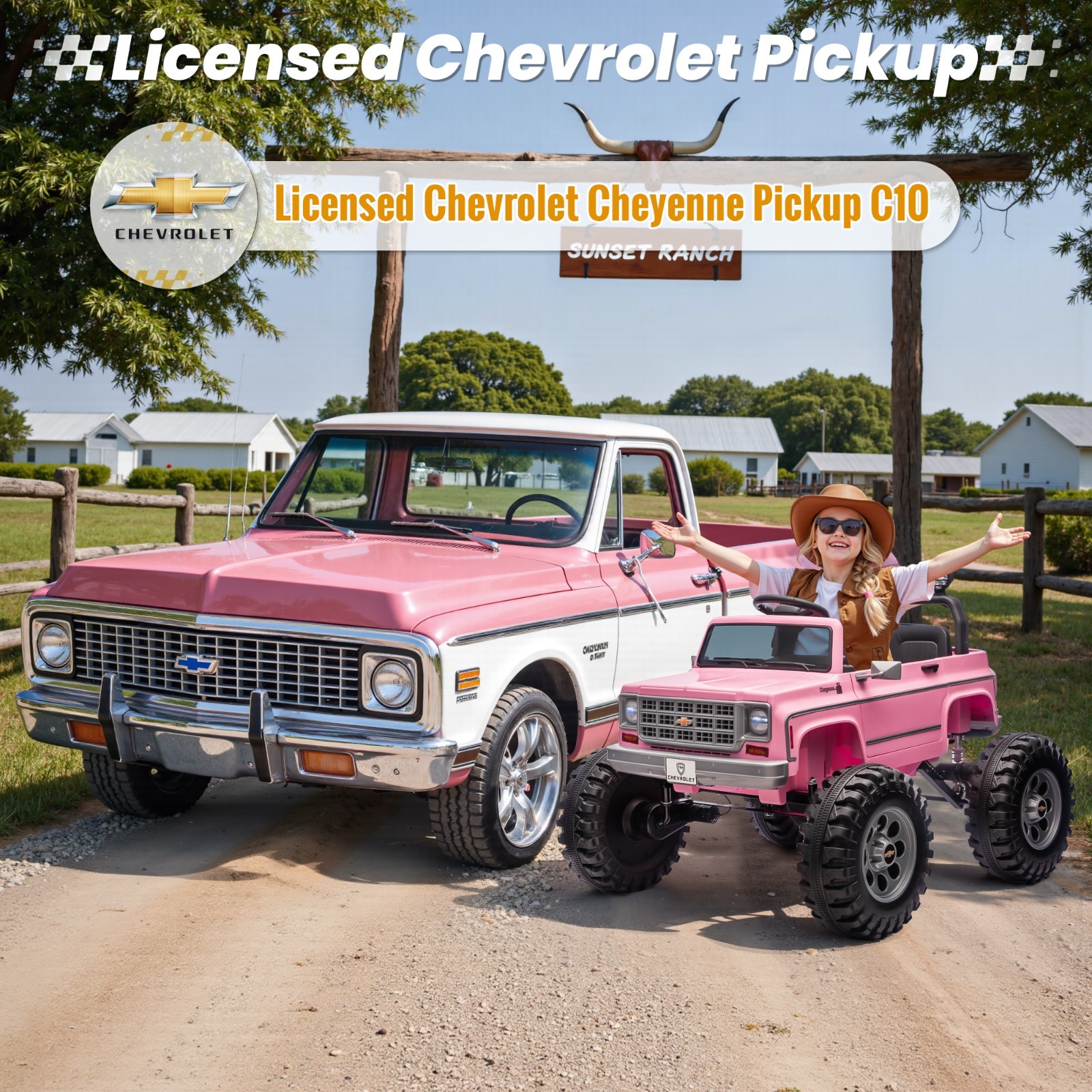 Chevrolet Cheyenne 24V Kids Electric Ride On Truck Remote Bluetooth USB LED Pink