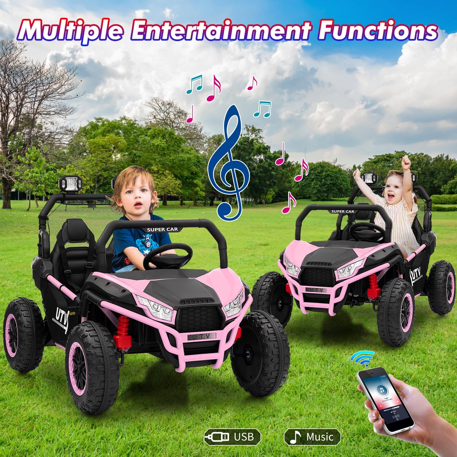 2 Seater Kids Ride On Utv Car,24V 2WD Ride On Car Truck with Metal Frame,Remote