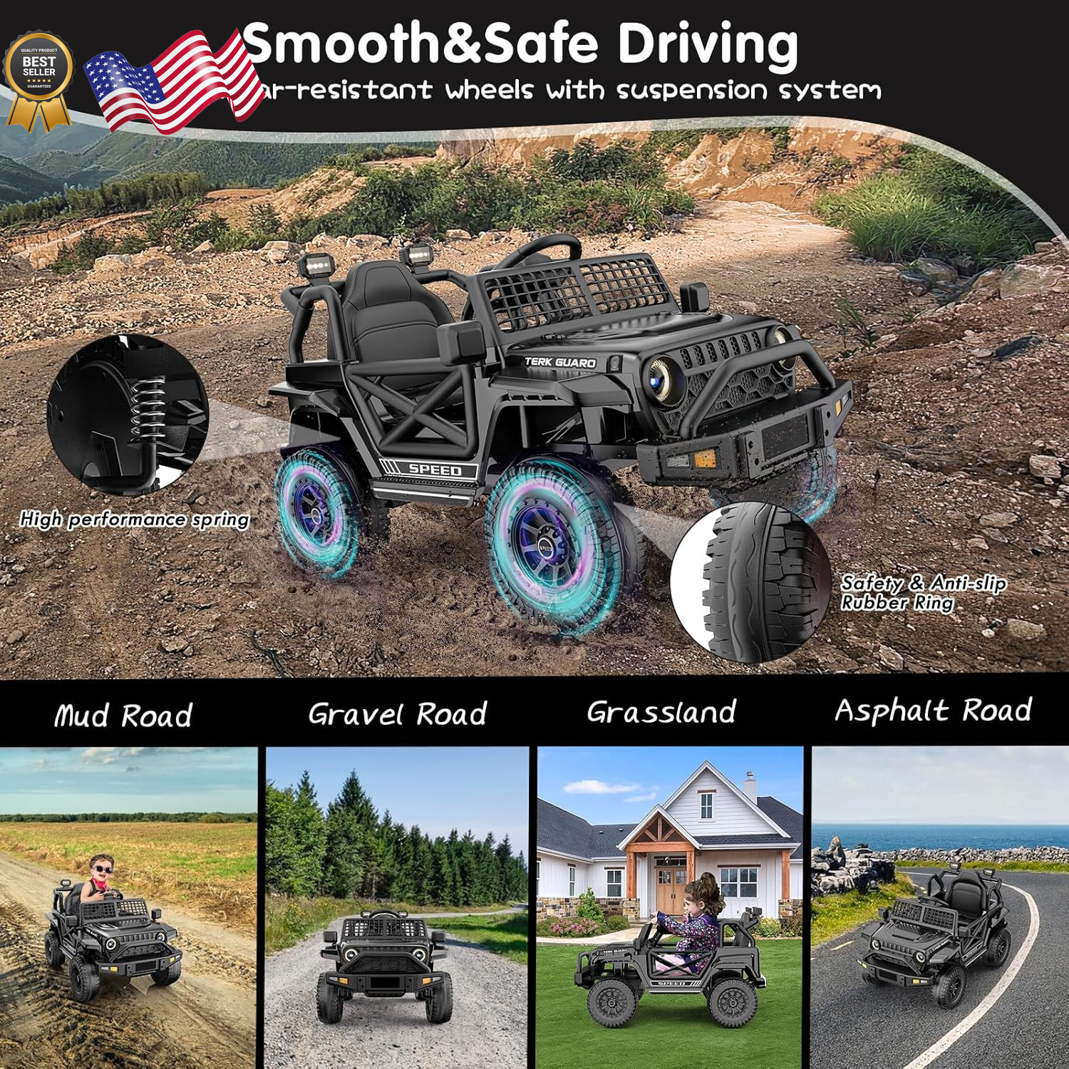 Ride On Truck 12V7AH Electric Jeep Car 1-3 Power Wheels w/Parent Remote Control