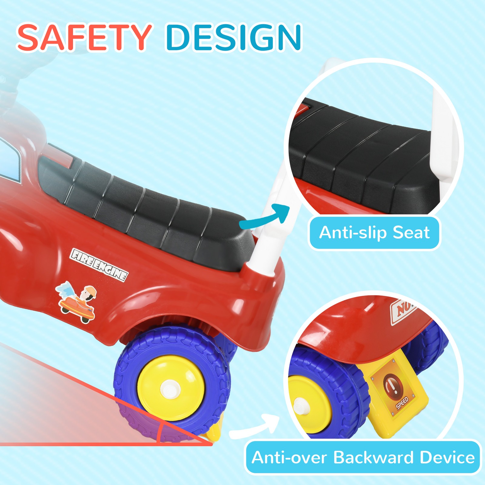 Toddler Ride On Fire Truck with Music, Horn, Under Seat Storage, Red
