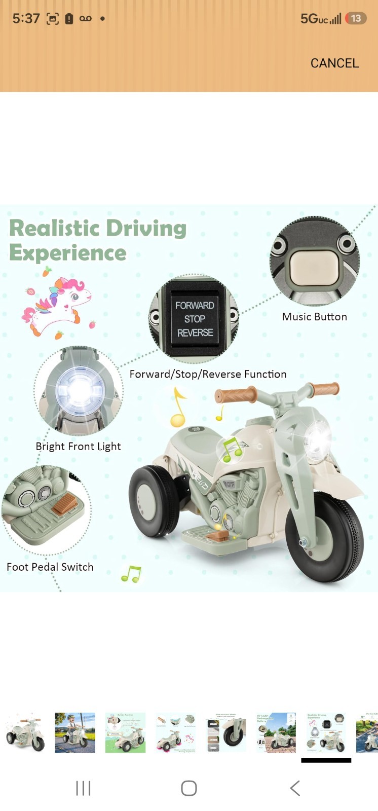 Kids Battery Operated 3-Wheel Ride-On Motorcycle Gray/White 1-4Y w/ Bubble Funct