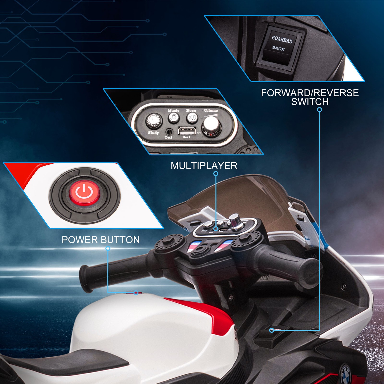 Multi-Terrain Motorbike for Kids, Battery-Operated Ride-on Vehicle Red
