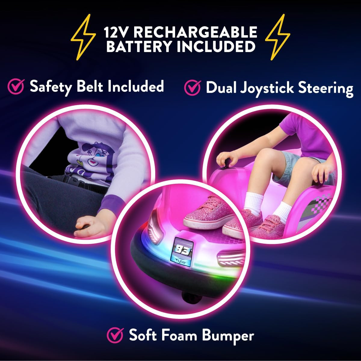 12V Glow Bumper Car Ride on Toy – Indoor/Outdoor Toys, Toddler Toys, Bumper Cars