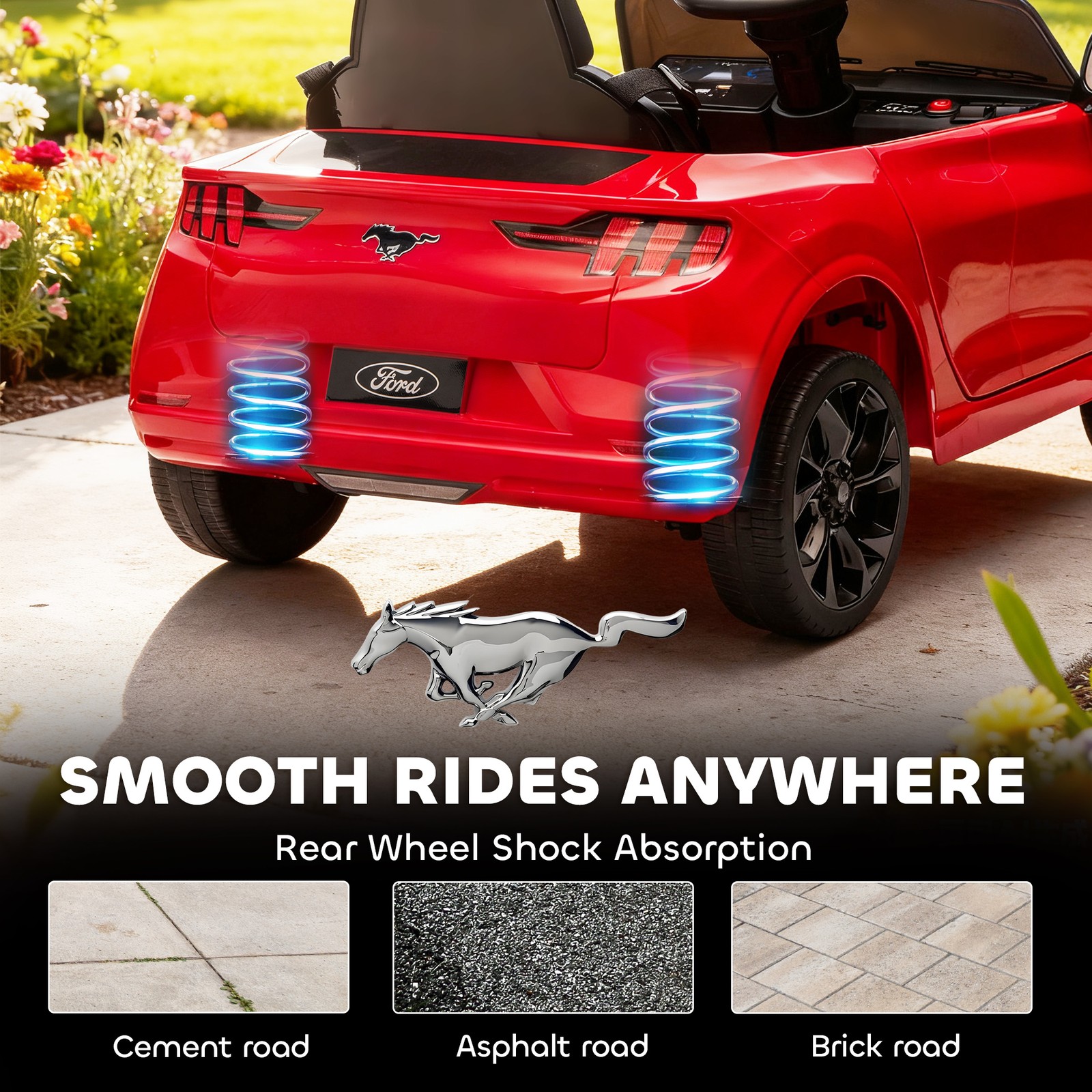 Qaba 12V Kids Ride On Car, Licensed Ford Mustang Mach-E Electric Car, Red