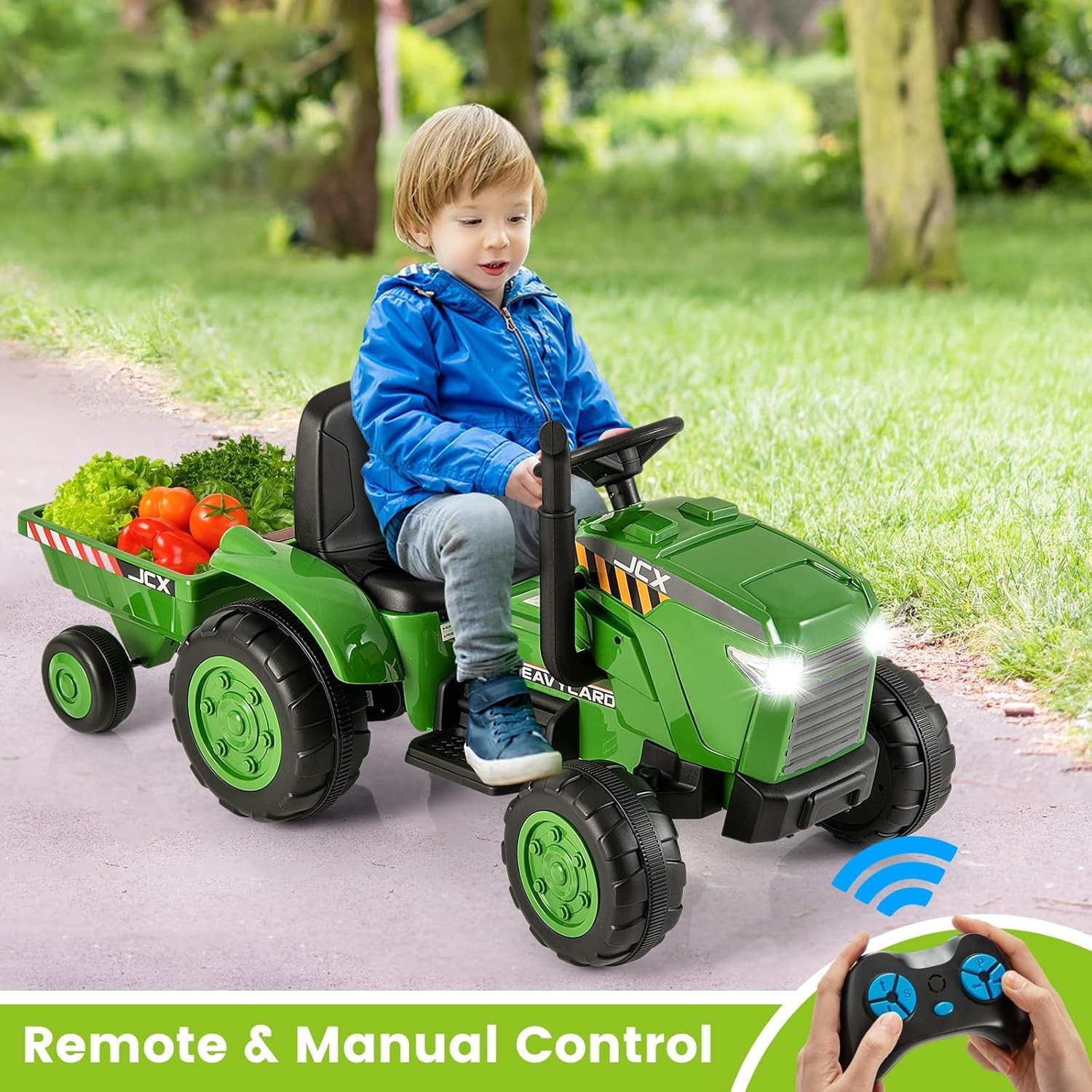 12V Kids Ride on Tractor,Battery Powered Motorized Electric Car with Trailer..