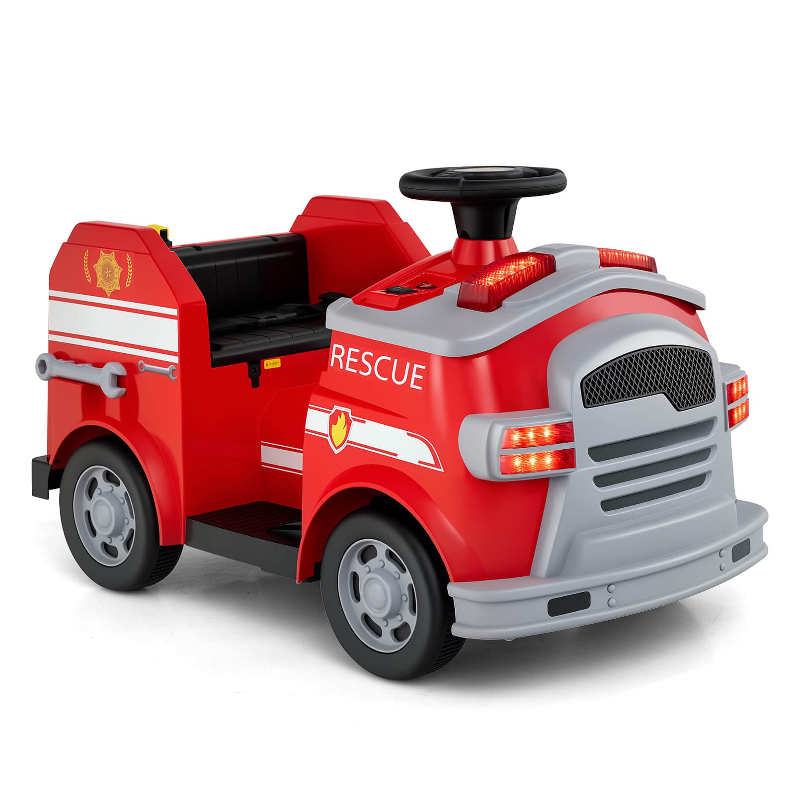 12V Kids Ride on Fire Truck Toddler Fire Toy Car w/ Shovel & Wrench Red