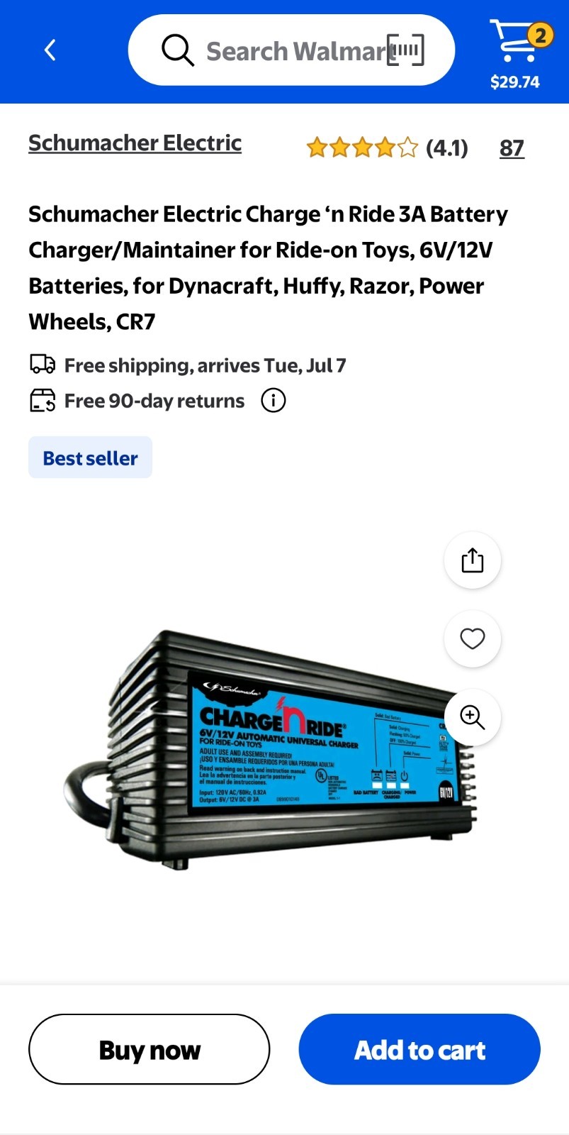 Schumacher Electric Charge ‘n Ride CR7 3A 6V/12V Ride-On Battery Charger