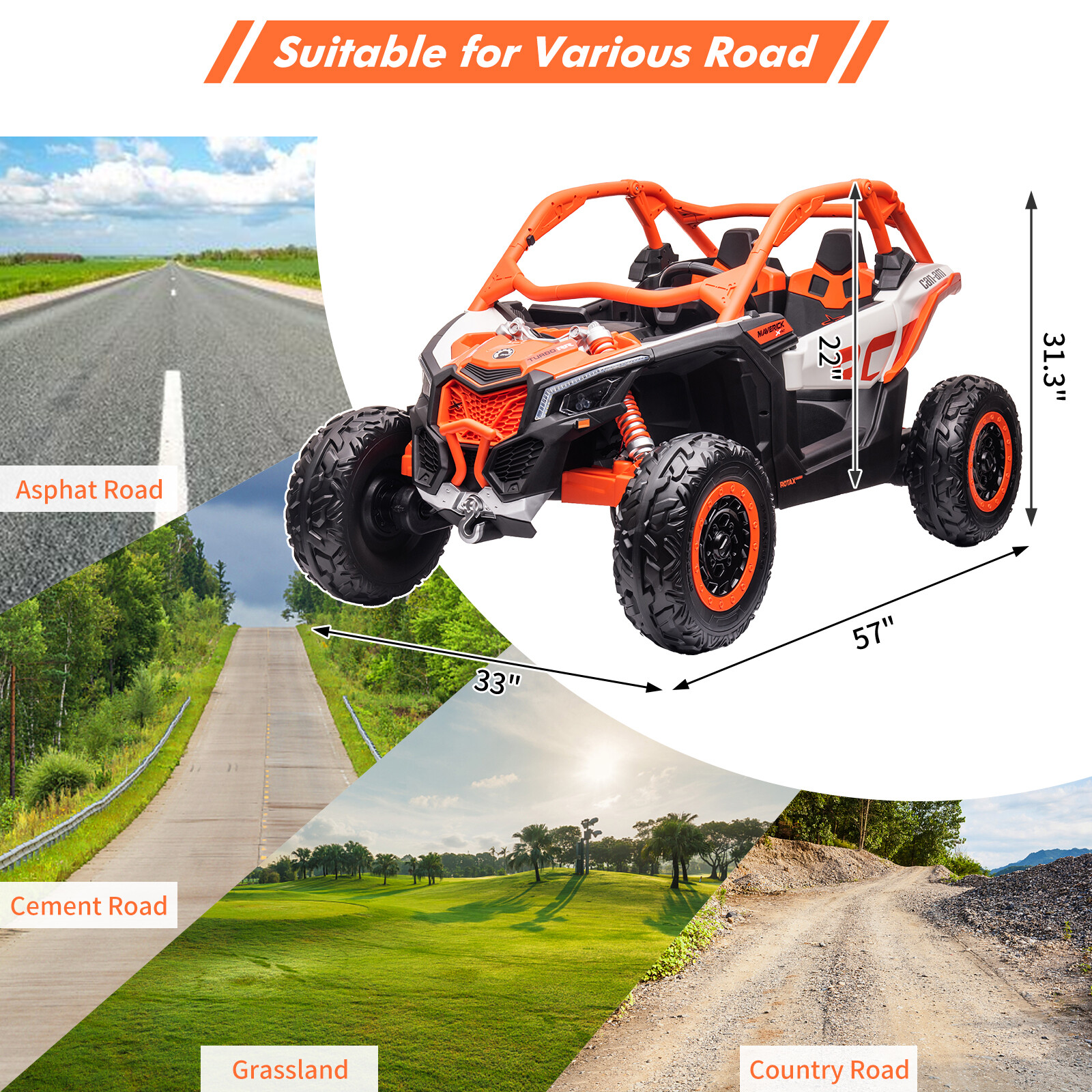 2 Seater Ride On UTV Car, Electric Off-Road Car, 4WD Kids Truck W/Remote Control