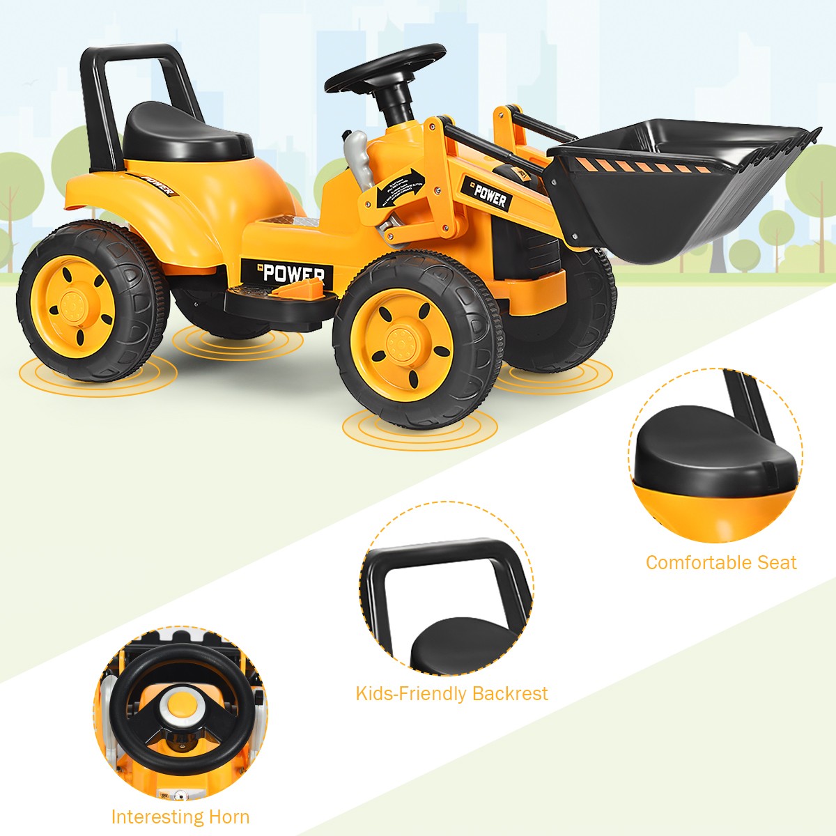 Kids Ride On Excavator Tractor w/Digging Bucket 6V Battery Powered Digger Yellow