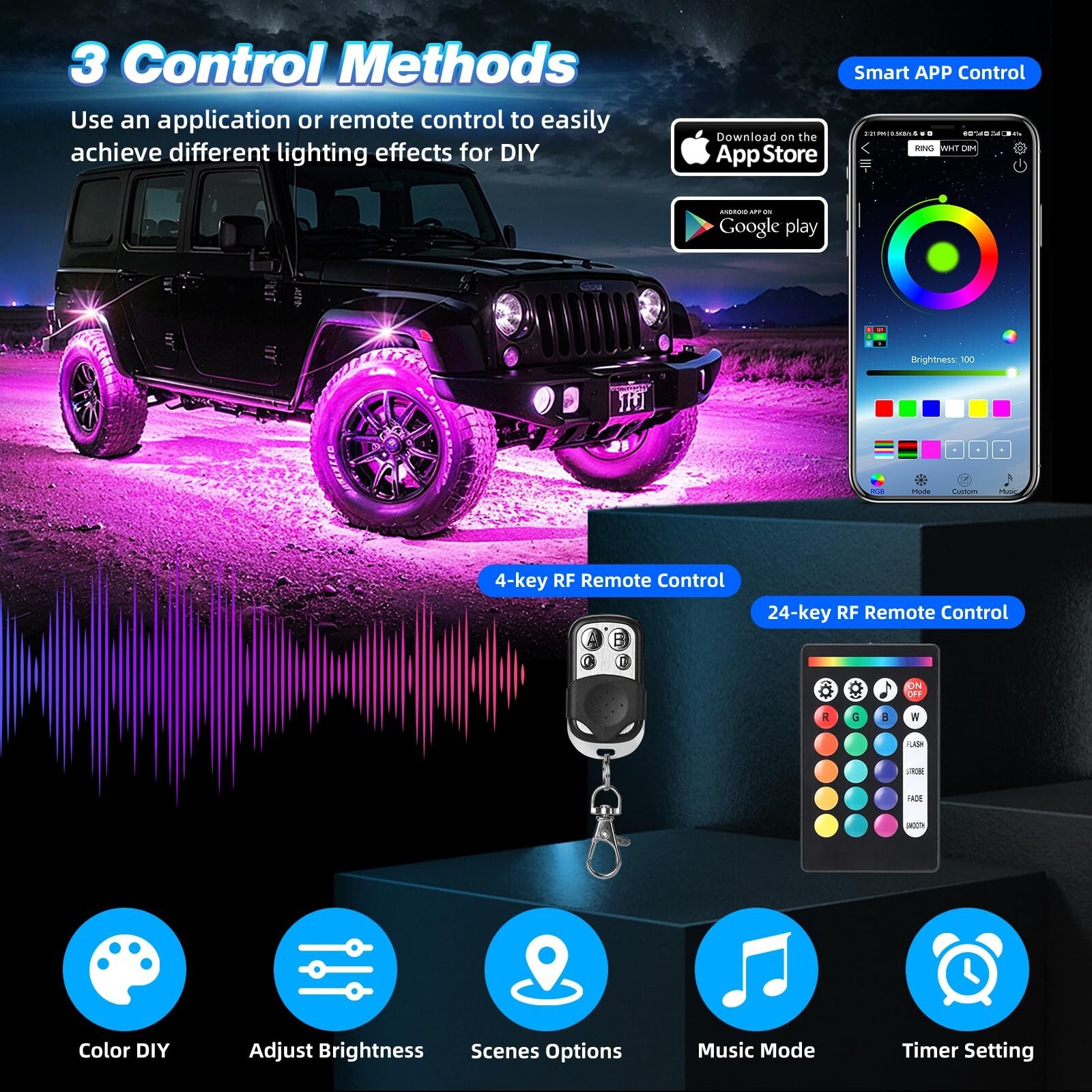 4 Pods Alloy LED Rock Lights for ATV UTV Golf Cart Truck RZR SXS, Waterproof …