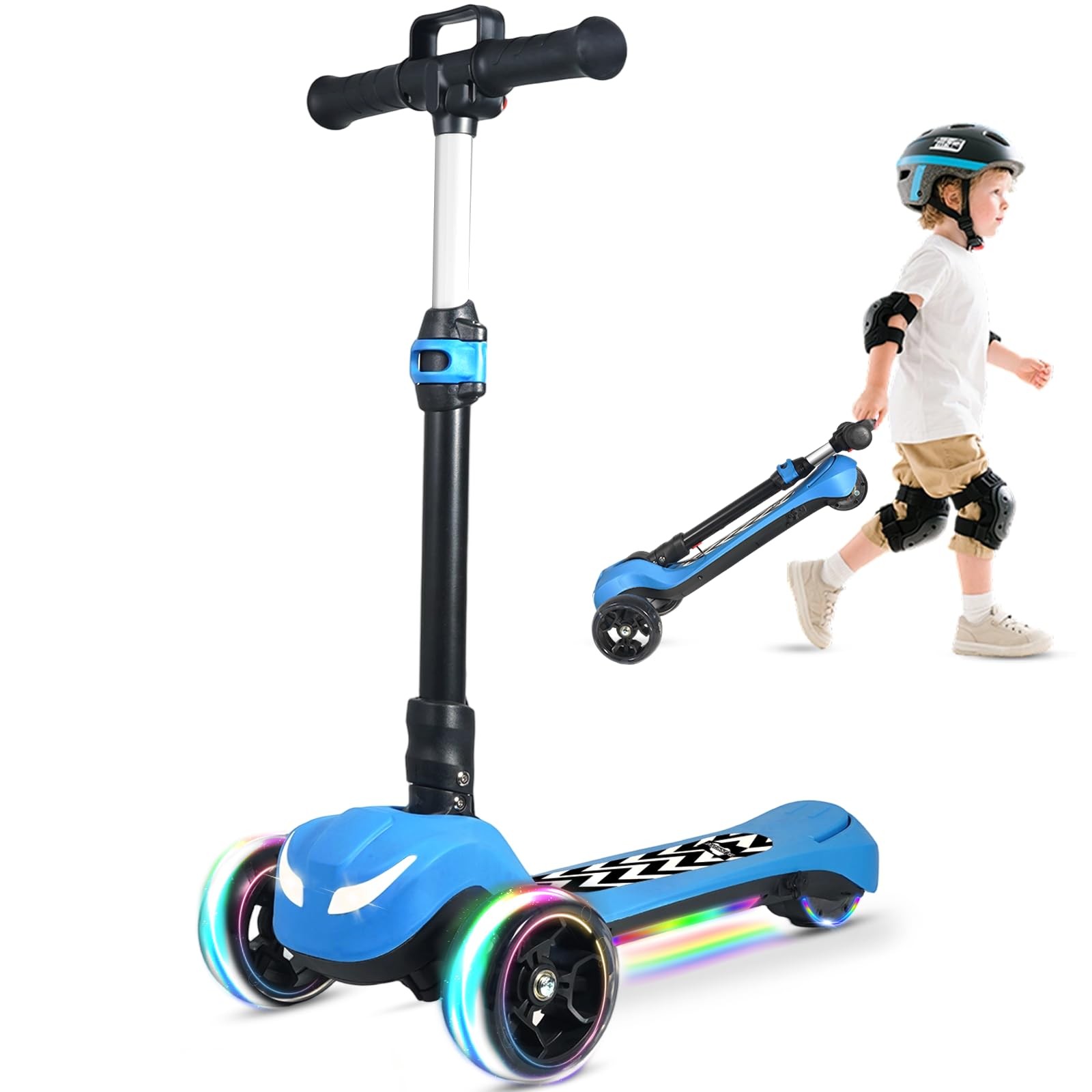 Electric Scooter for Kids Ages 3-12, Full Body Lights Up, Wide Deck, 3 Adjust…
