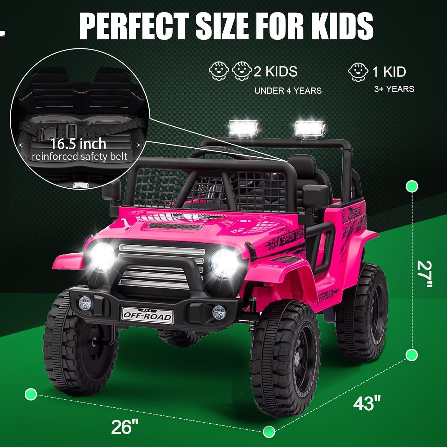 24V Ride on Jeep, Kids 2 Seater Ride on Car Truck W/4Wd Motor, Remote Control, 3
