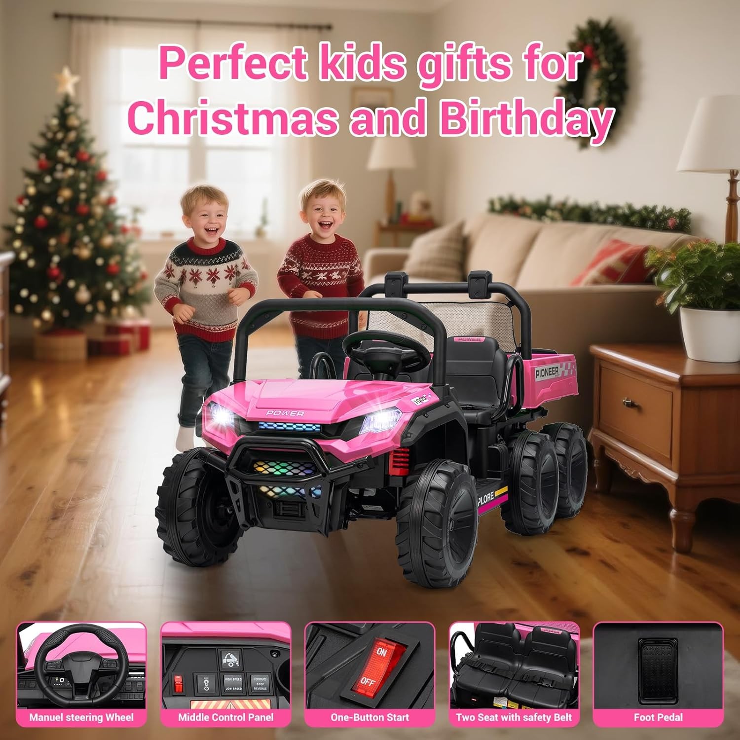 2 Seater Ride on Car 24V Kids Electric Dump Truck 4WD 6Wheeler w/Parental Remote