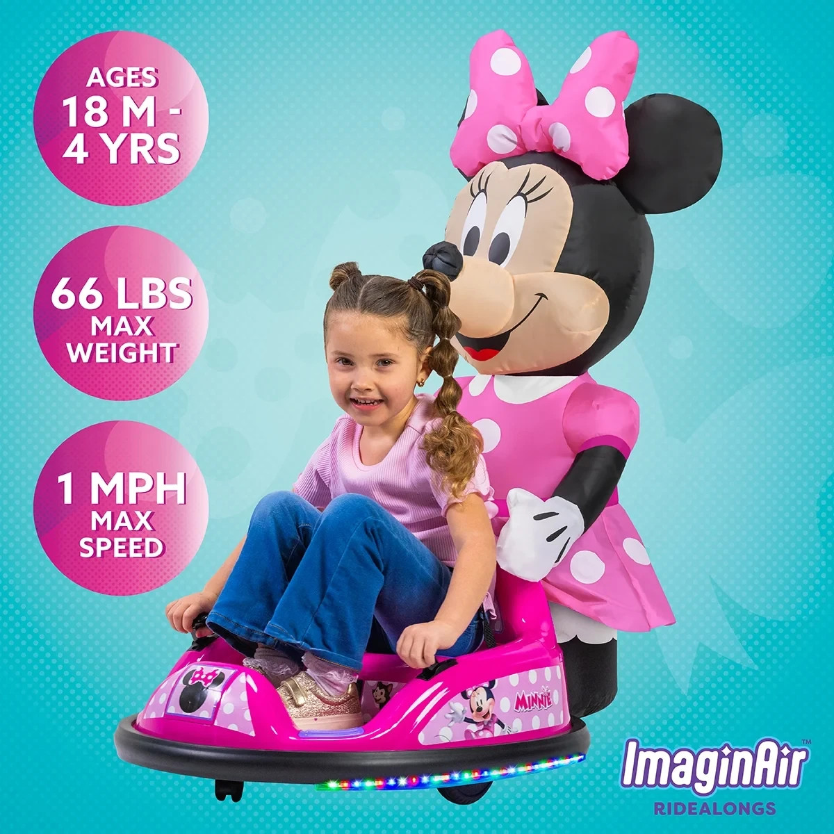 Minnie Mouse ImaginAir 6V Battery-Powered Bumper Car Ride-On, Pink