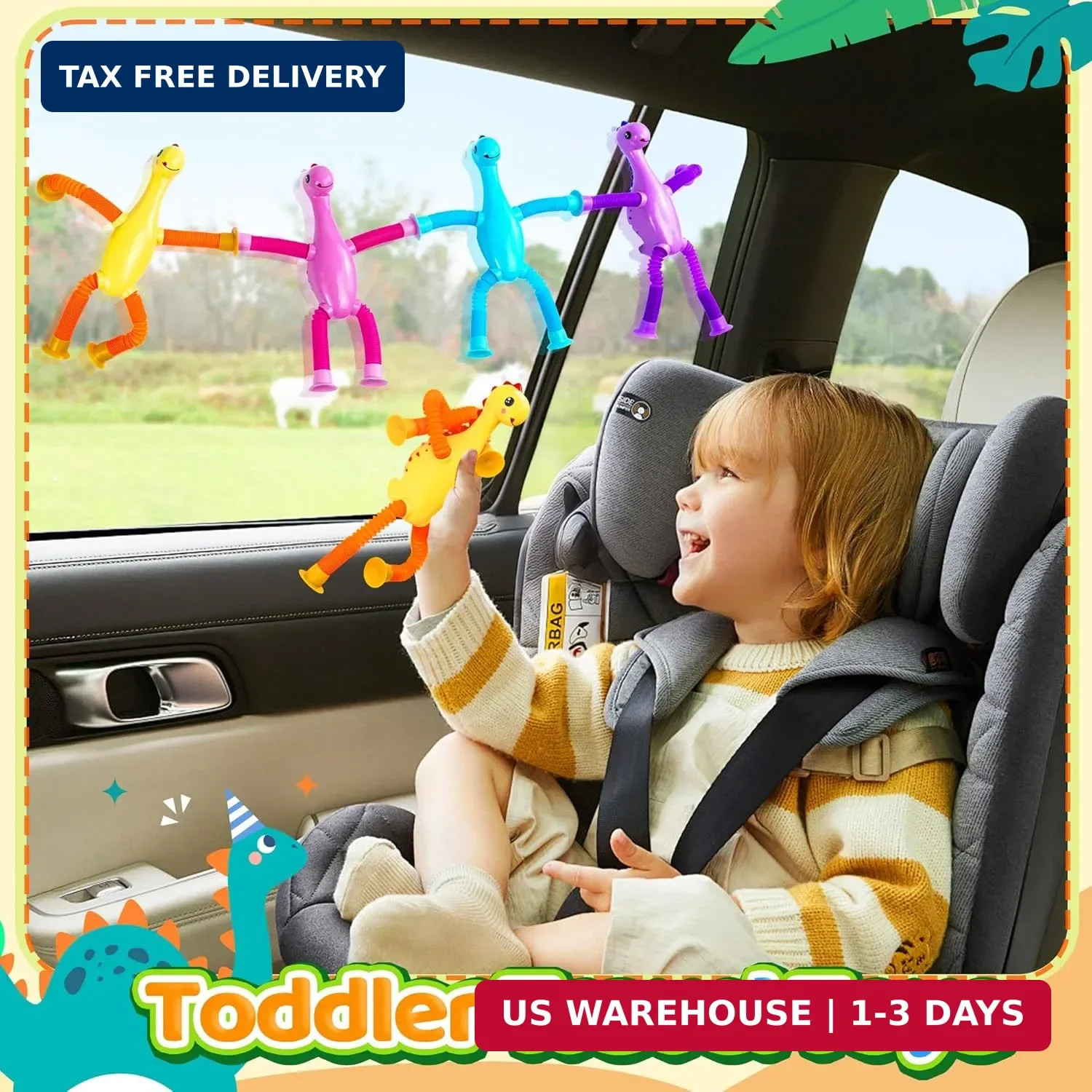 4Pcs Dinosaur Airplane Travel Car Ride Toys for Toddlers Kids Boys Girls Sensory
