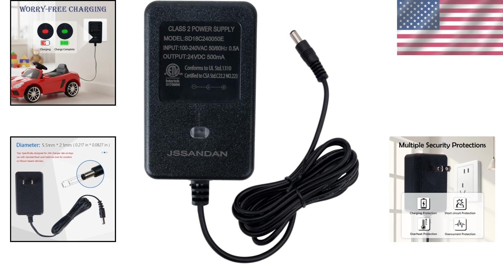 24V Kids Battery Charger for Ride-On Cars with Indicator Light & Safety Features