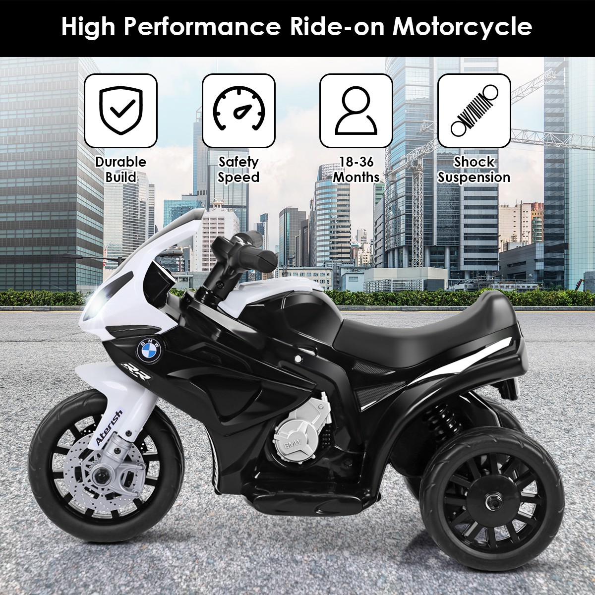 Kids Ride On Motorcycle BMW Licensed 6V Electric 3 Wheels Bicycle w/ Music&Light