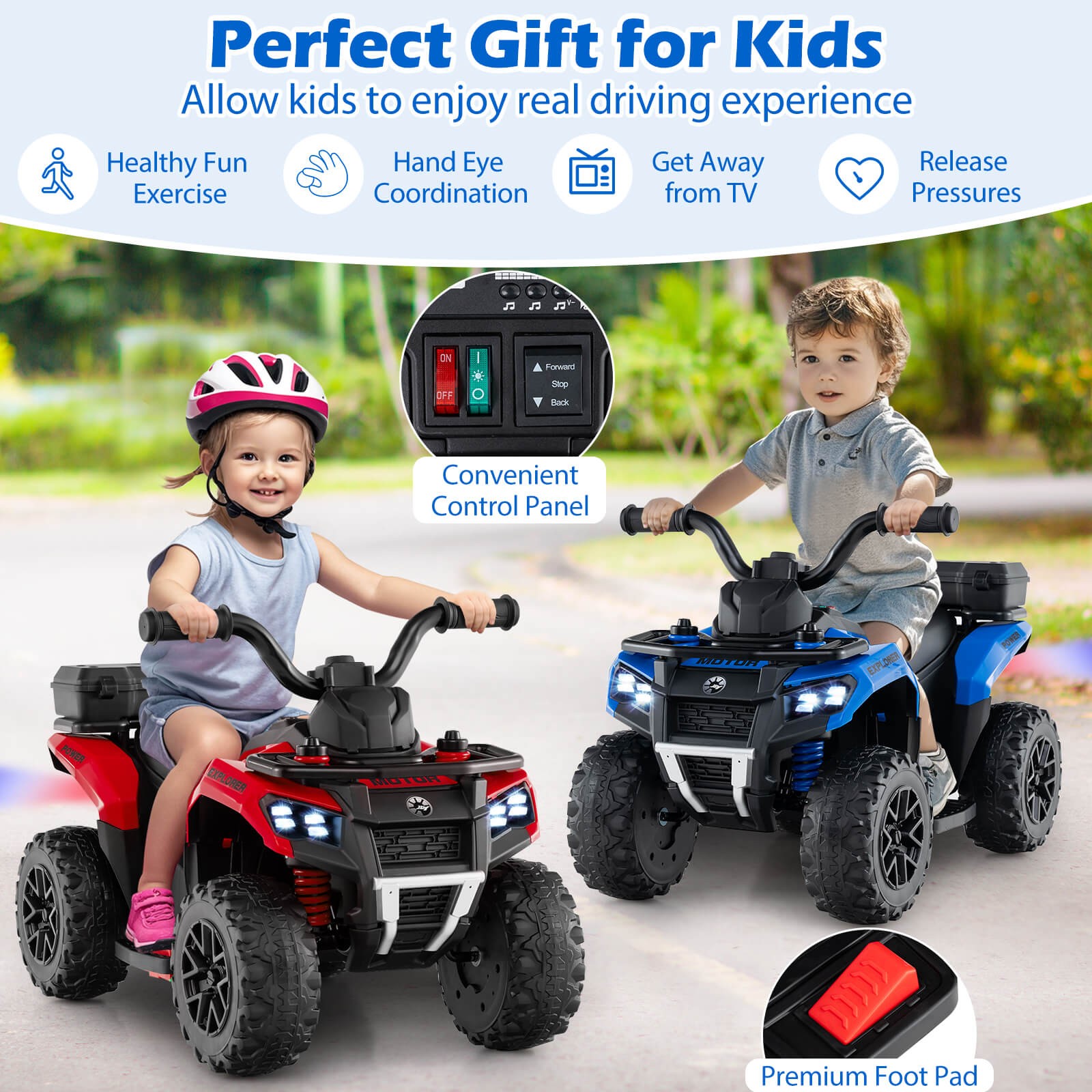 6V Kids Ride On ATV w/ Music & Spray Function USB Port Storage Box Toy Car