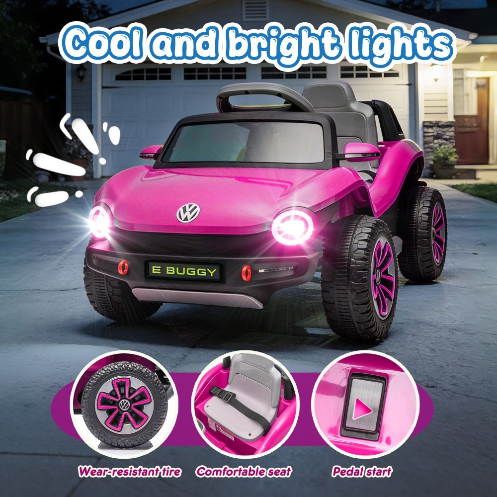12V Licensed VW Beetle Kids Ride On Car, 2.4G Remote, Bluetooth, Music, Ages 3-5