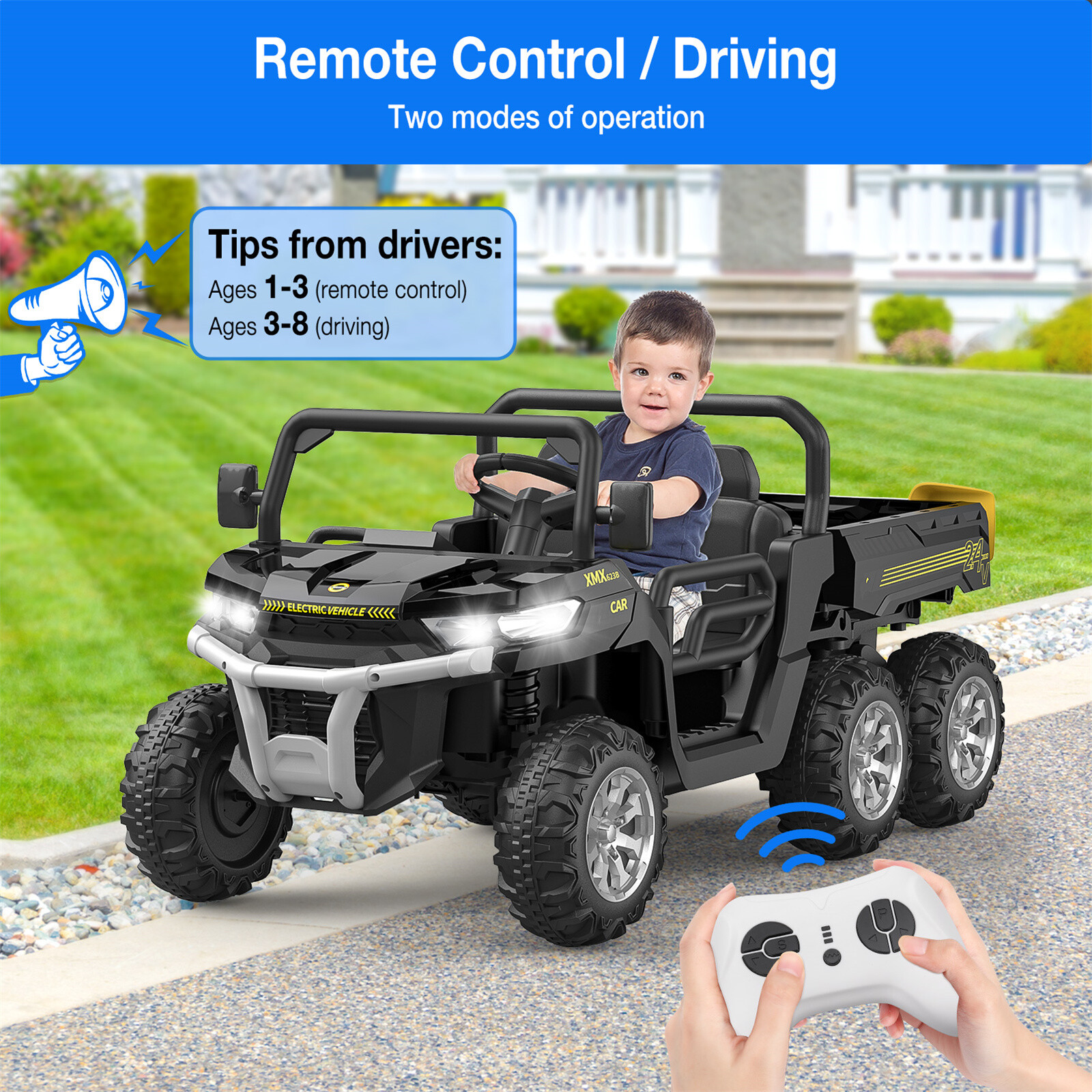 24V Ride on Dump Truck with Remote Control Electric Dump Bed Electric Vehicles