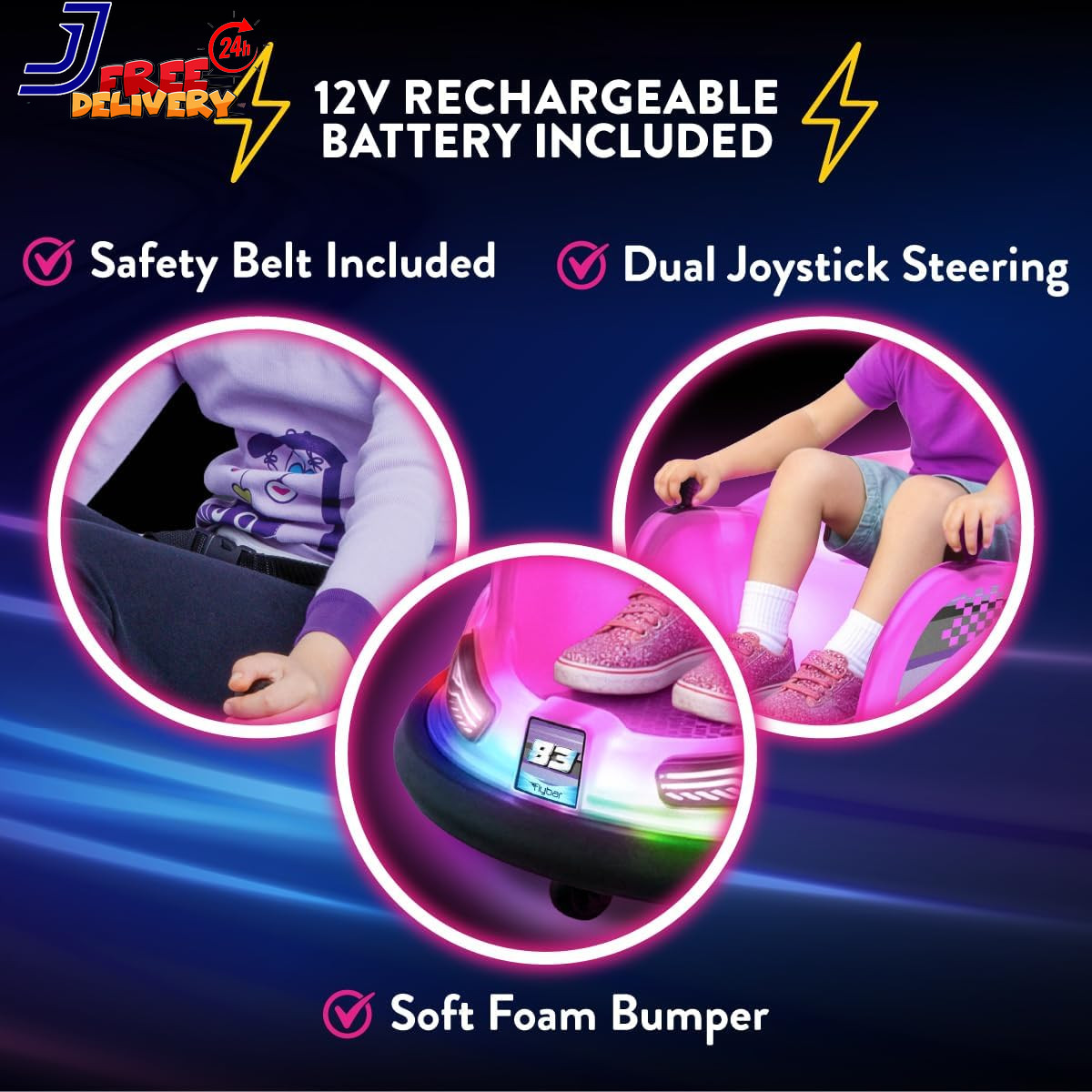 12V Glow Bumper Car Ride on Toy Indoor/Outdoor Toys Toddler Toys Pink
