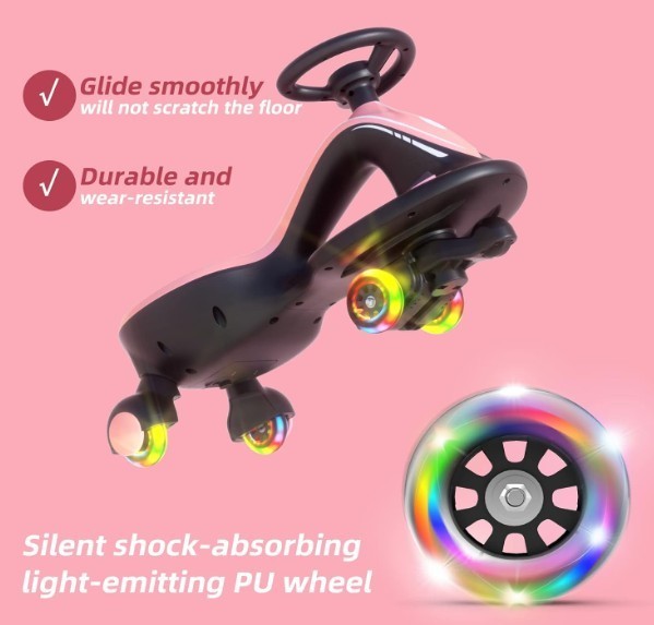 6V Electric 2-in-1 Rechargeable Toddler Wiggle Car Ride-On Pink & Black