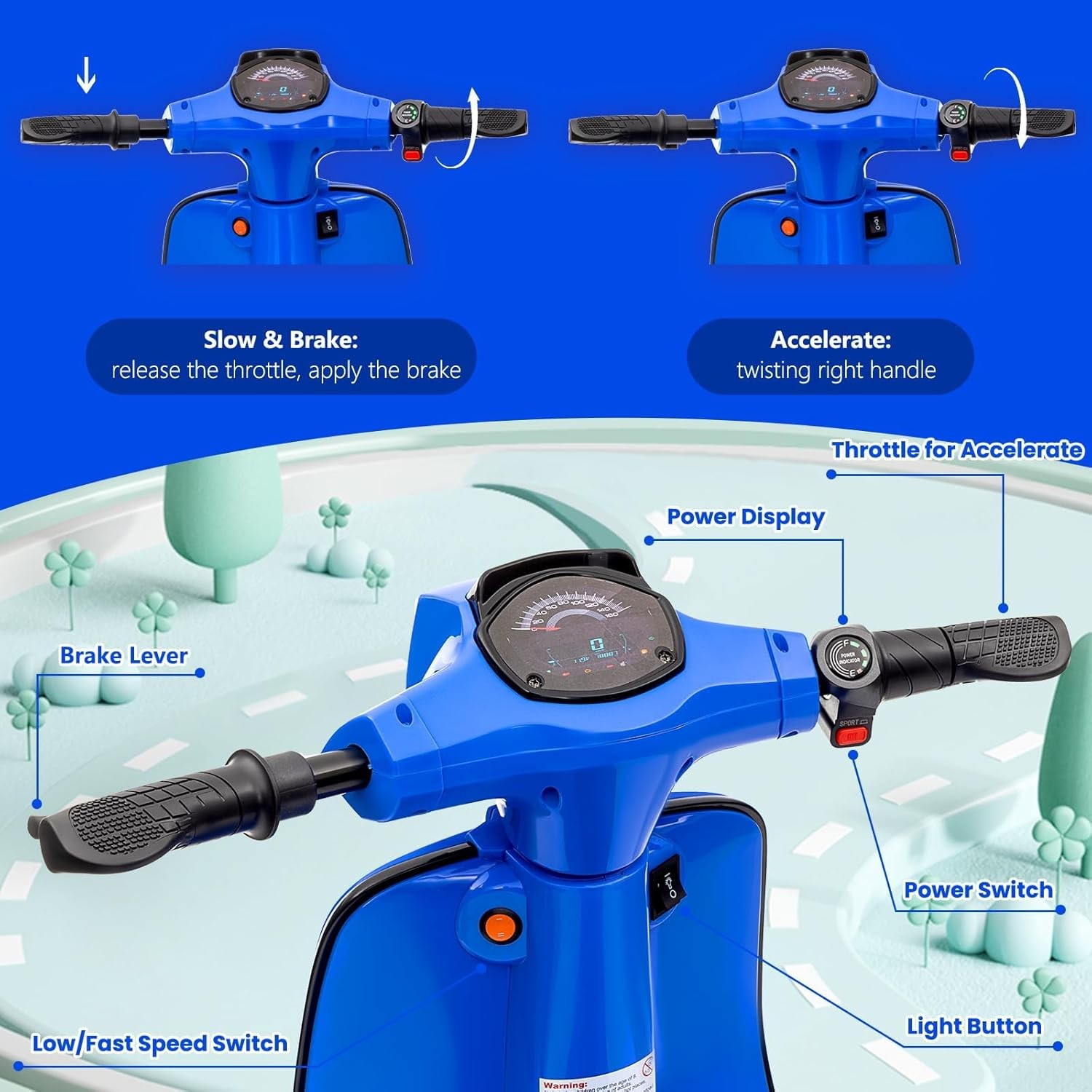 Electric Kids Motorcycle 24V, 350W Motor, Waterproof,12″ Pneumatic Tires,Ages 8+