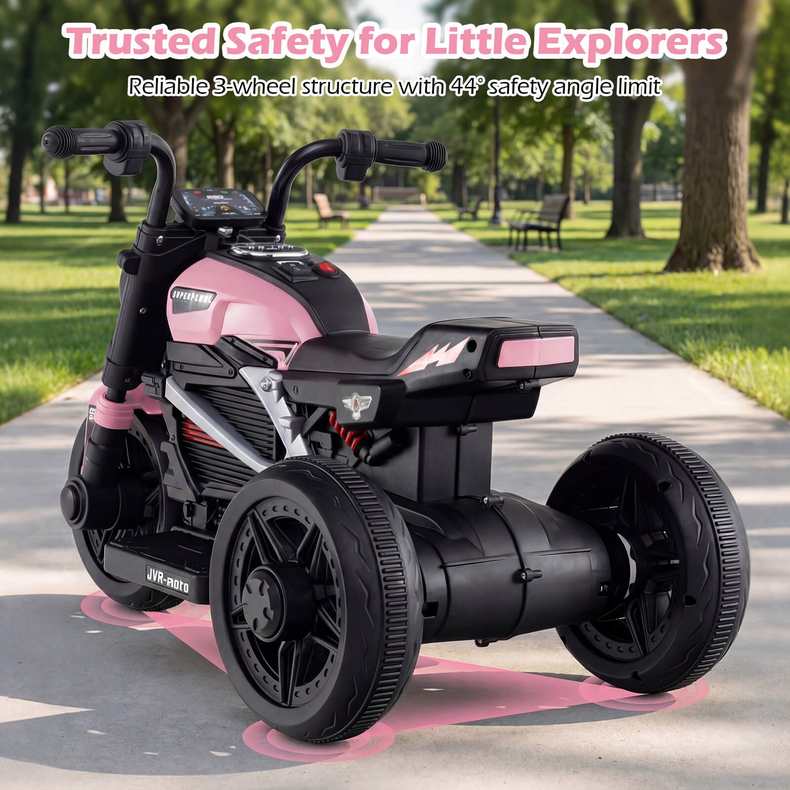 6V Kids Motorcycle w/Song,Story,LED Headlights,Accelerator Pedal & 3 Wheels,Pink