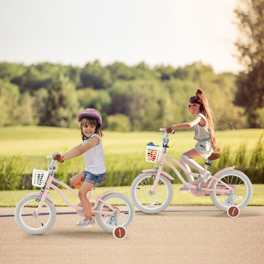 14 Inch Kid’s Bike with Removable Training Wheels and Basket-Pink – Color: Pink