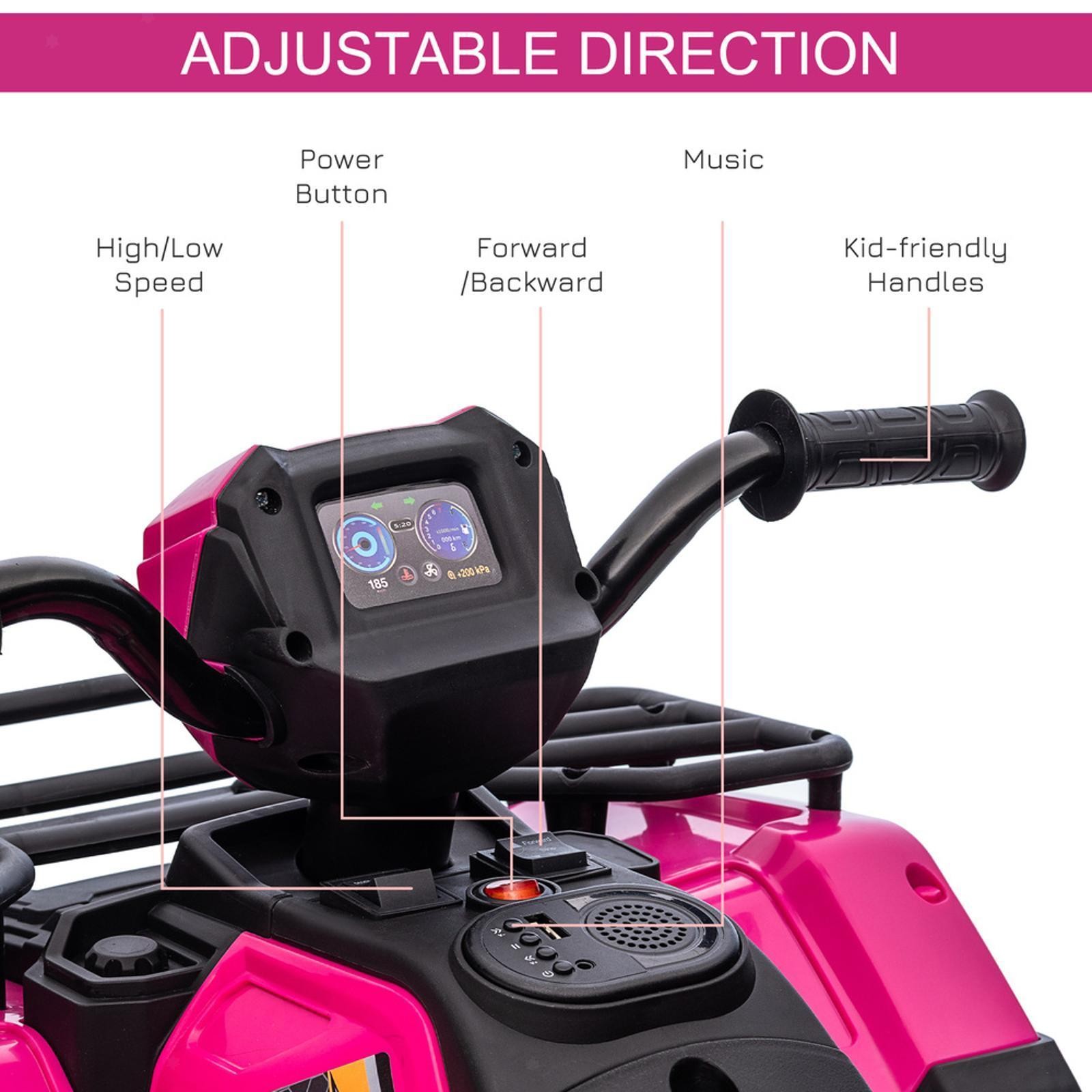 Electric Pink 4 Wheeler for Kids by Aosom, AUX & USB with Twin Motors,