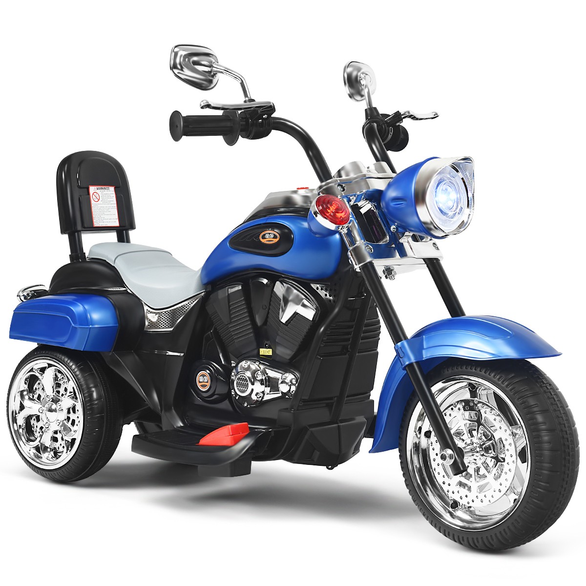 6V Kids Ride On Chopper Motorcycle 3 Wheel Trike with Headlight and Horn Blue
