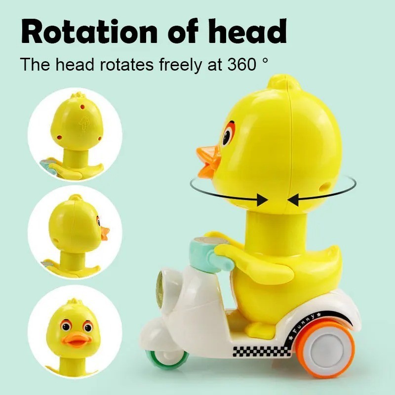 1 Pc Cute Duck Press Car Baby Toy Manual Push Free Rotation Head Mini Car