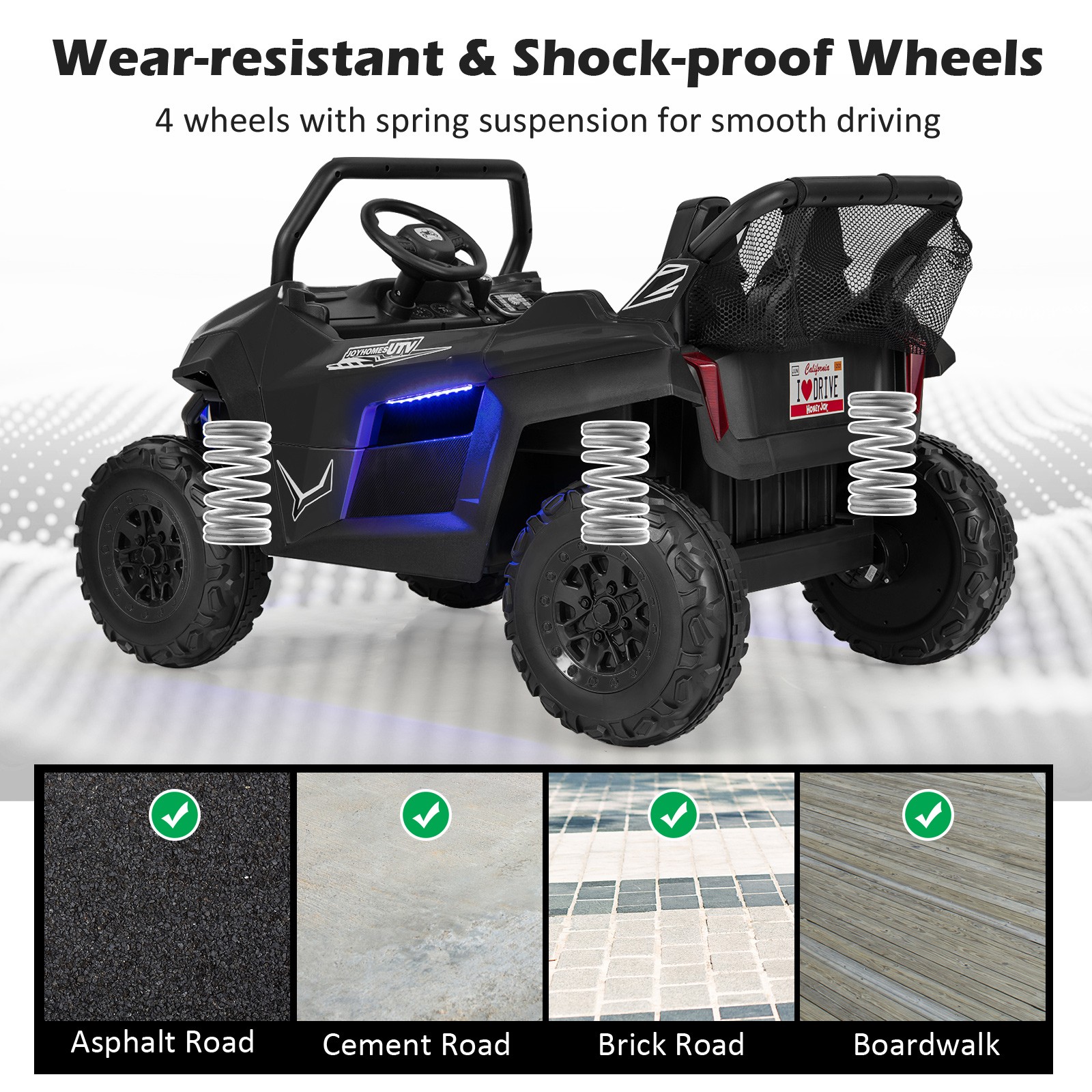 12V Ride on Truck w/ 3-Points Safety Belts & Lockable Doors up to 130 LBS Black