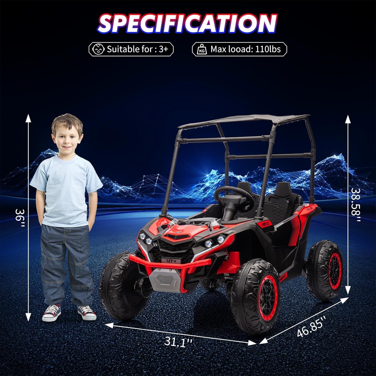 24V Ride On Utv Kids 2 Seater Electric Truck w/ Sun Shade 4WD Car Remote Control
