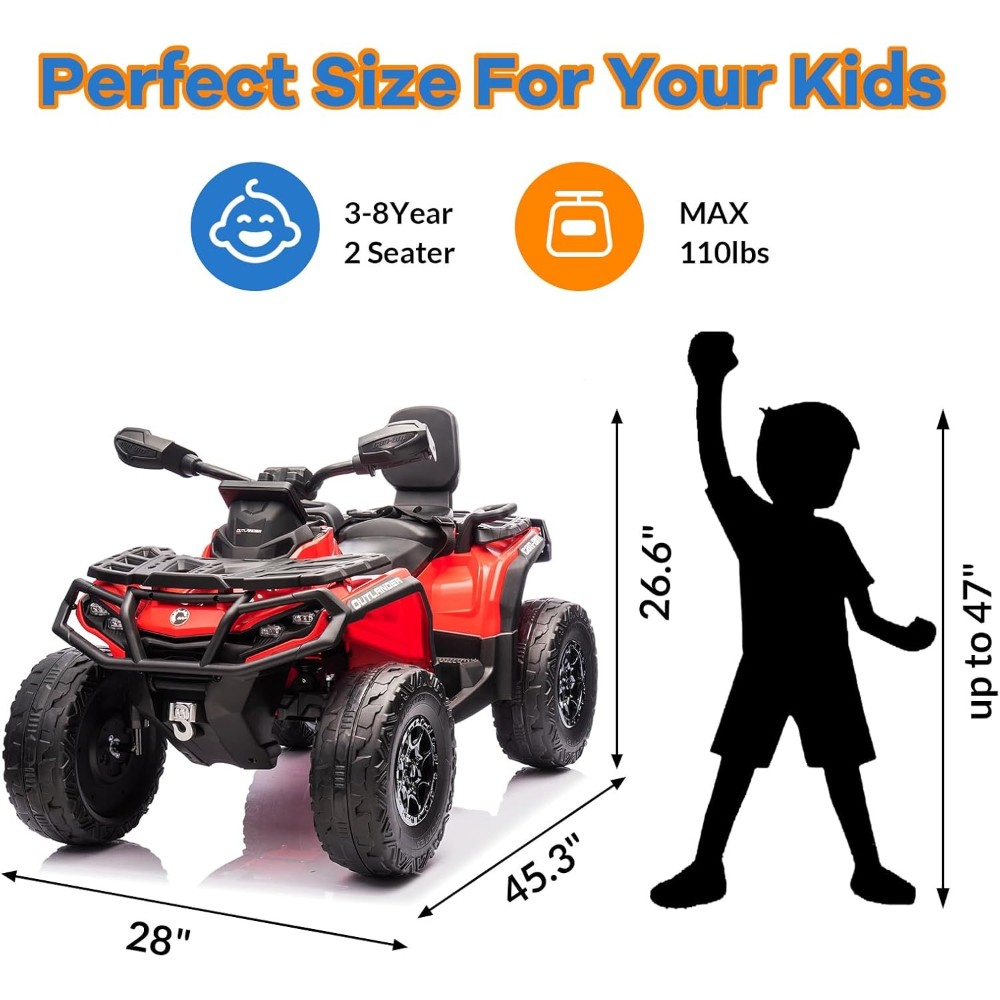 12V 2-Seater Kids ATV with Parent Remote Control, LED Lights & Spring Suspension