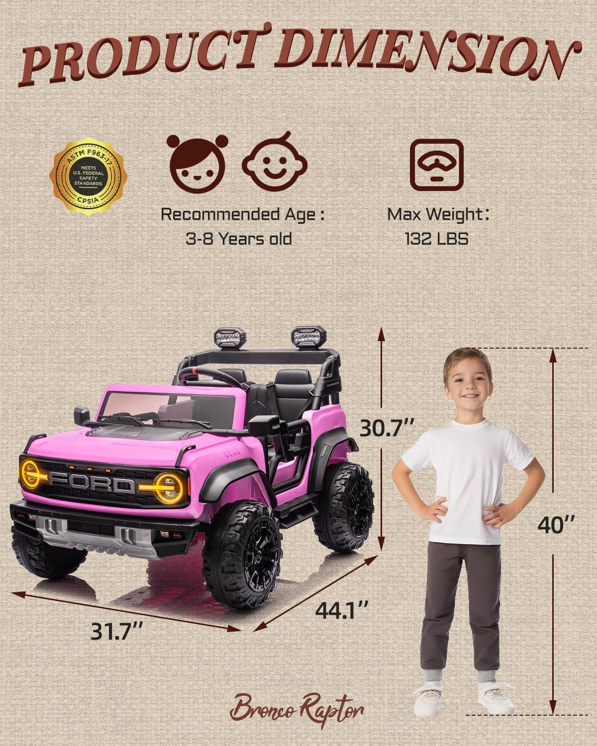24V Ride on Toys for Big Kids, Licensed Ford Bronco Raptor 2 Seater Ride on Cars