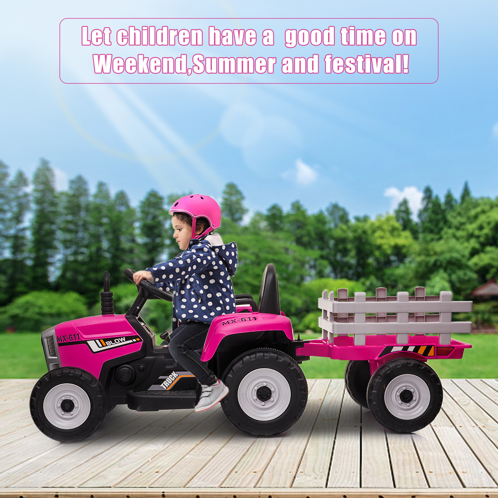 12V Kids Ride on Electric Tractor & Trailer w/ Remote & MP3 Player LED Light NEW
